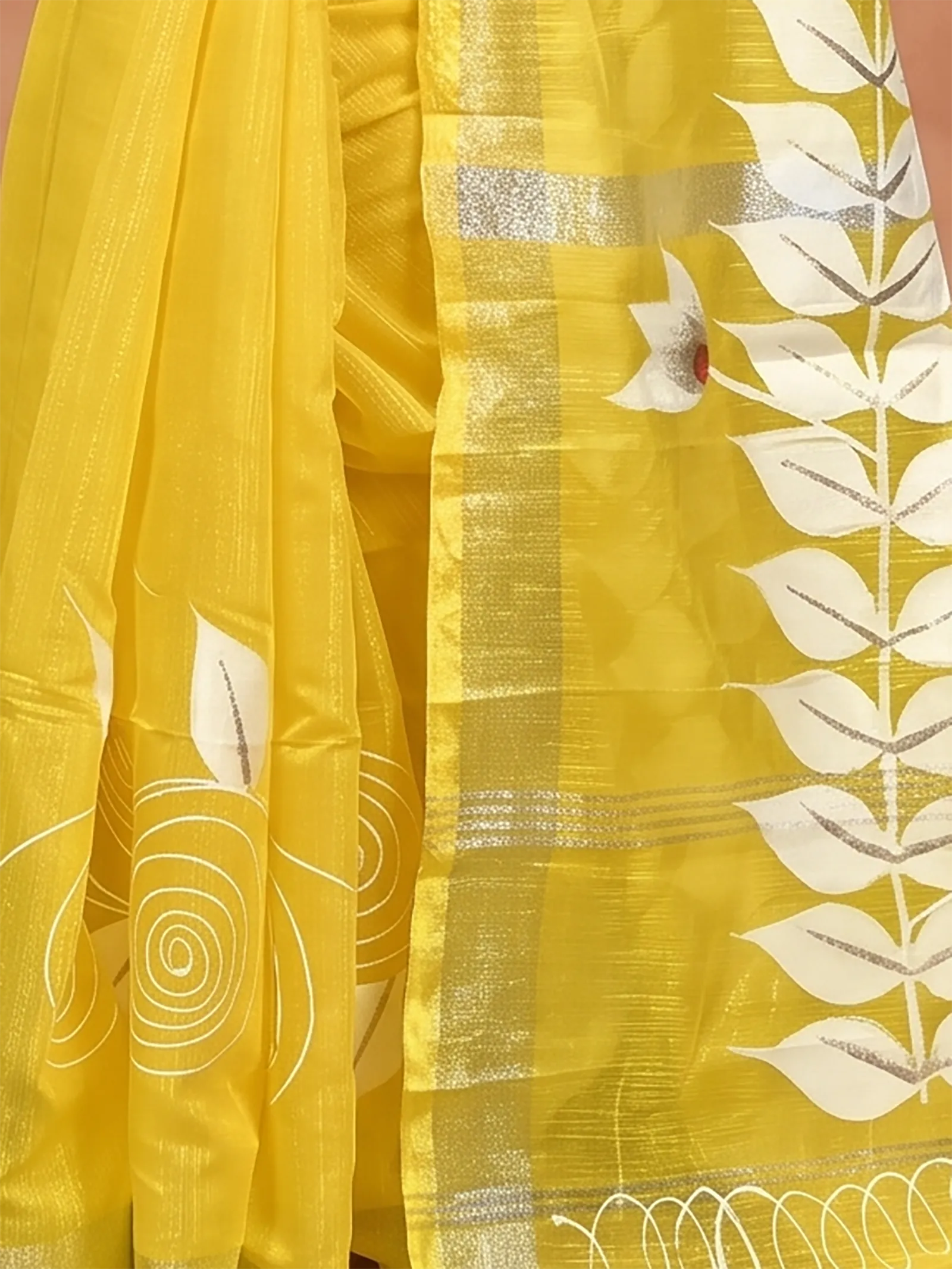 DipDiya Cotton Blend  Traditional Bengali Yellow Artisan Crafted Souvar Hand Painted Saree