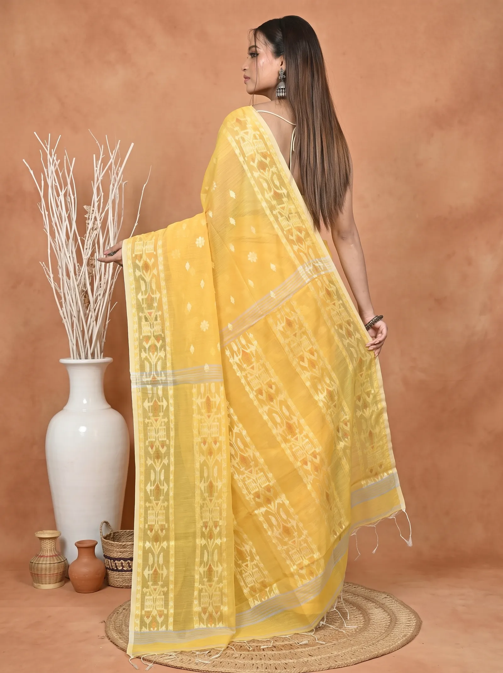 DipDiya Cotton Blend Yellow Parlvi Woven with Love Handloom Sarees