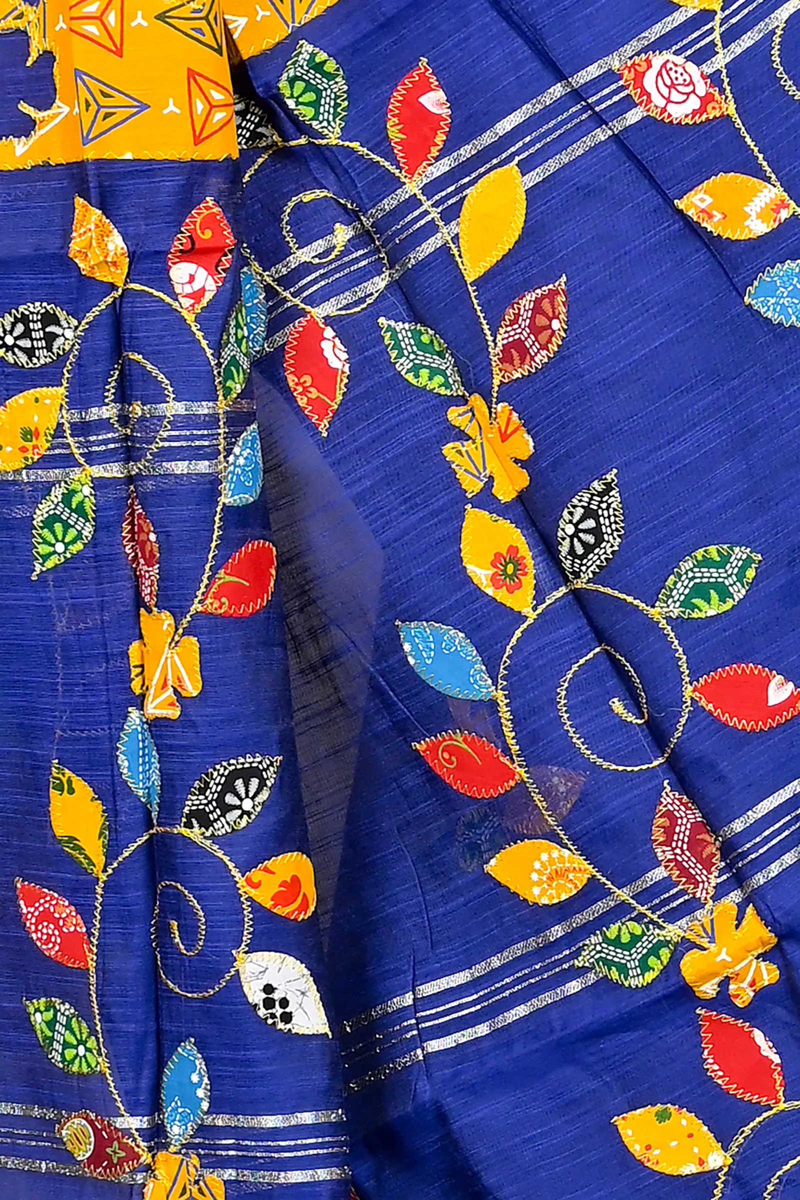 DipDiya Cotton Blended Blue Parik Timeless Elegance Applique Sarees