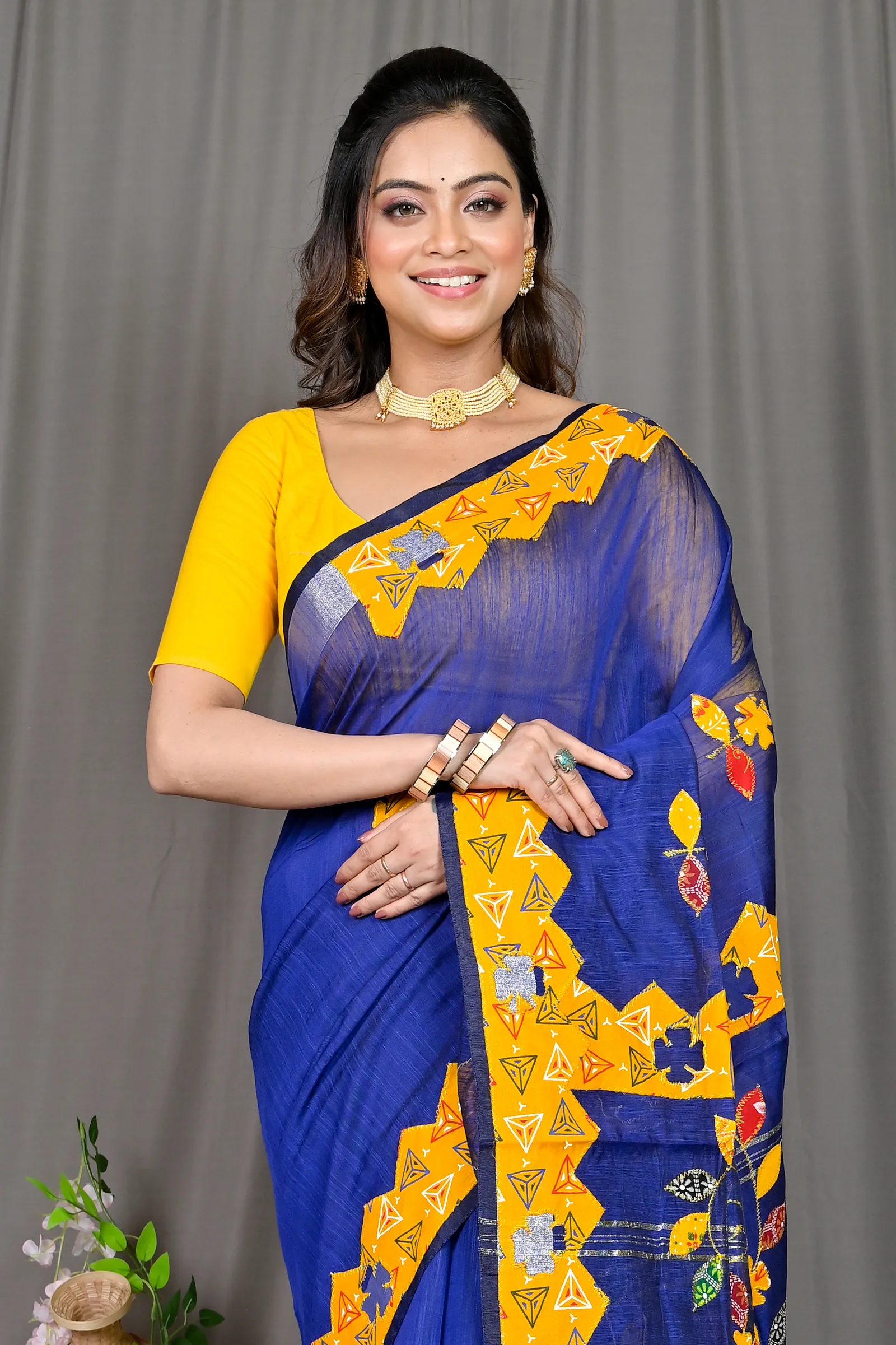 DipDiya Cotton Blended Blue Parik Timeless Elegance Applique Sarees