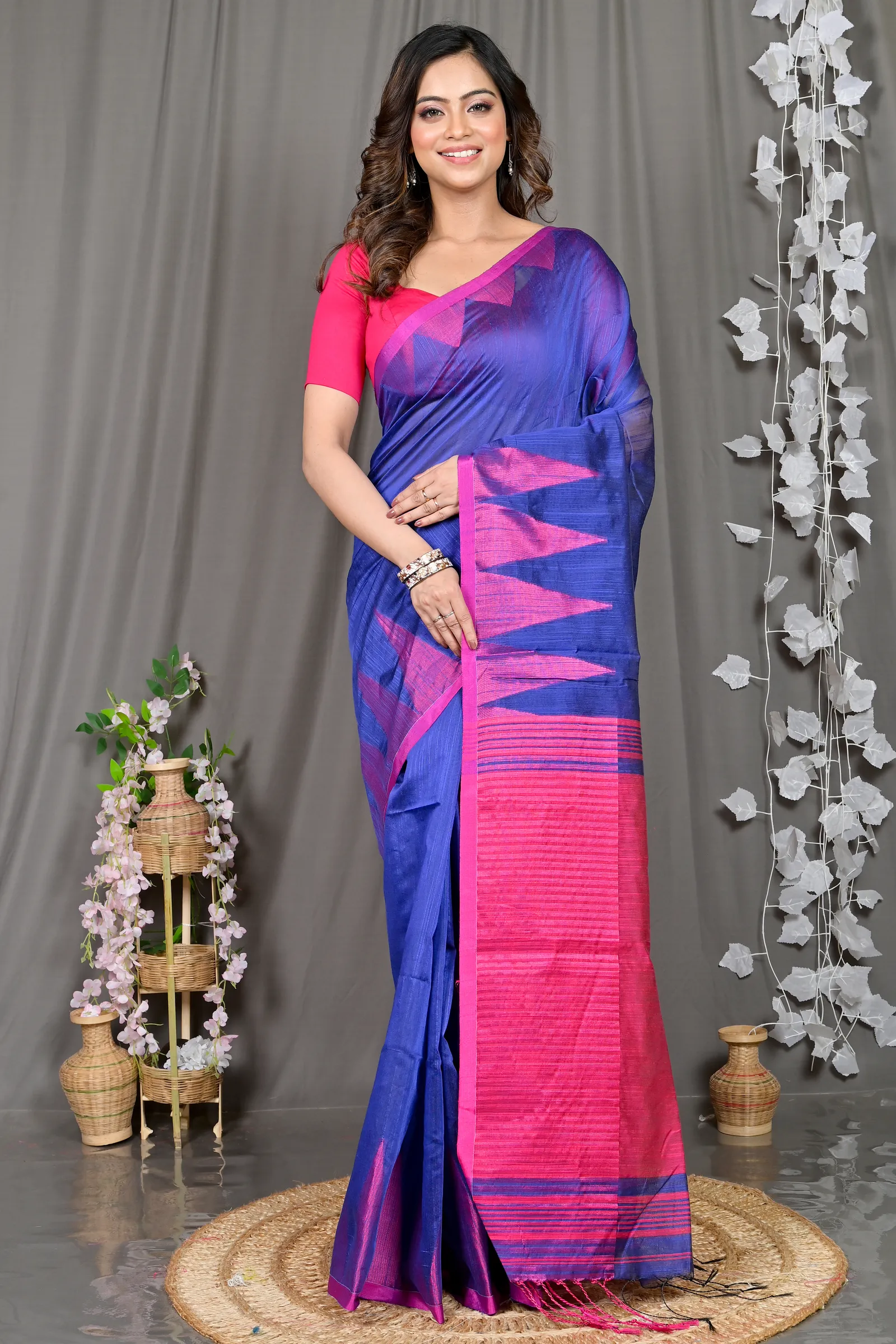 DipDiya Cotton Blended Blue Pariva Bengal’s Tradition Handloom Sarees