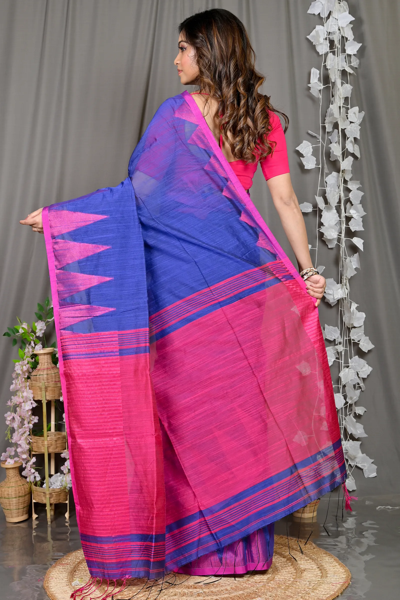 DipDiya Cotton Blended Blue Pariva Bengal’s Tradition Handloom Sarees