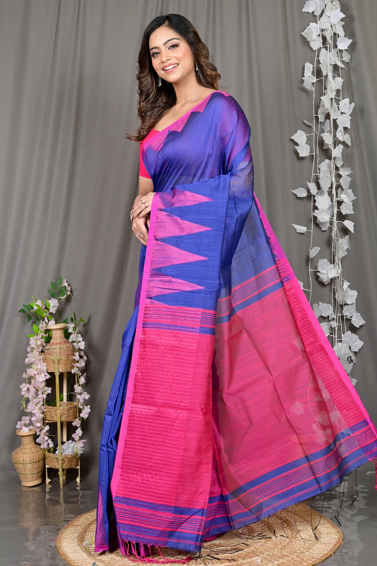 DipDiya Cotton Blended Blue Pariva Bengal’s Tradition Handloom Sarees