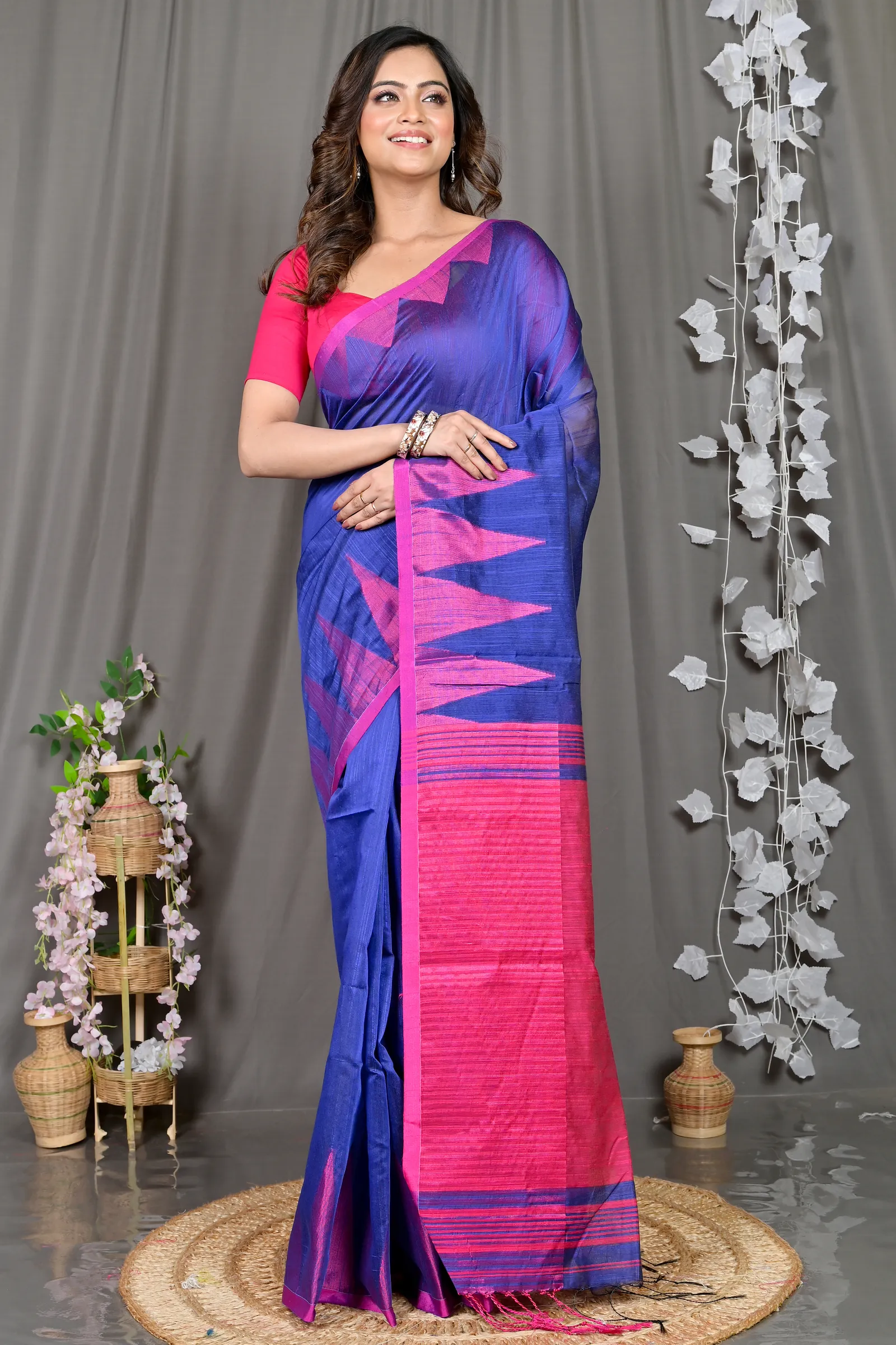 DipDiya Cotton Blended Blue Pariva Bengal’s Tradition Handloom Sarees