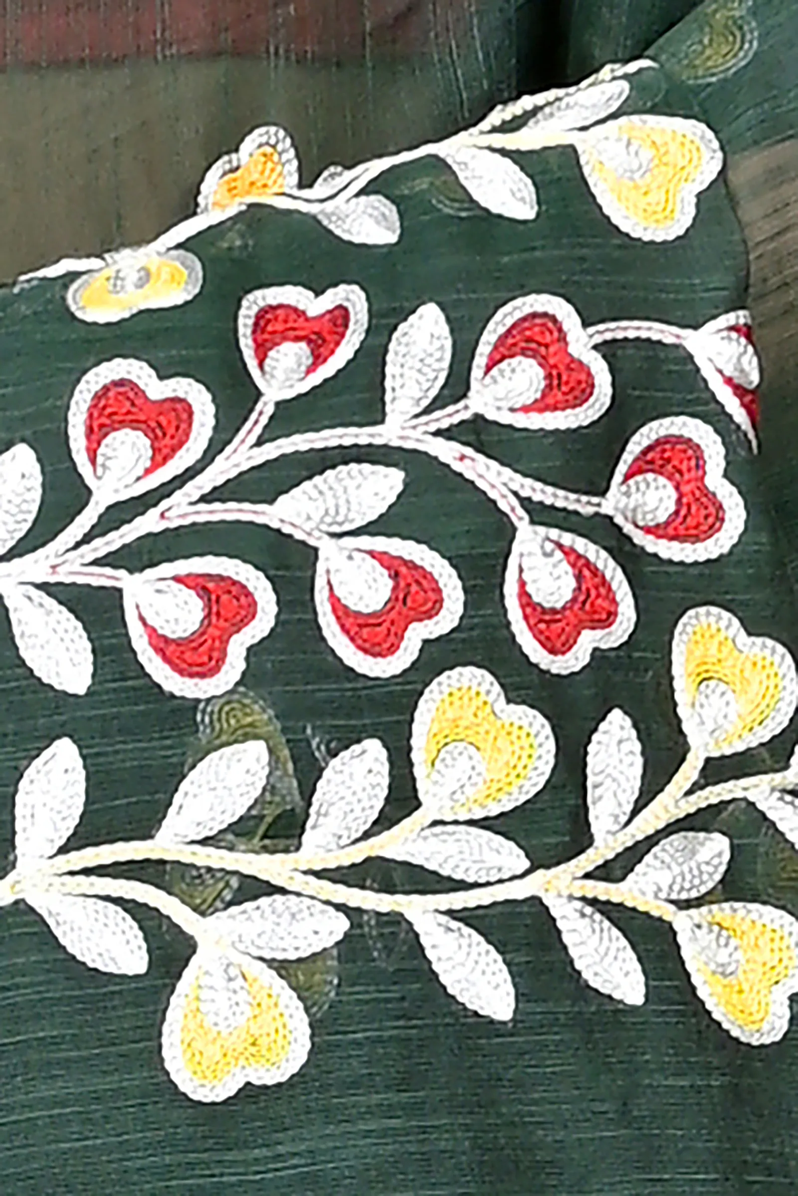 DipDiya Cotton Blended Dark Green Paroni Woven by Hand Embroidery Handloom sarees