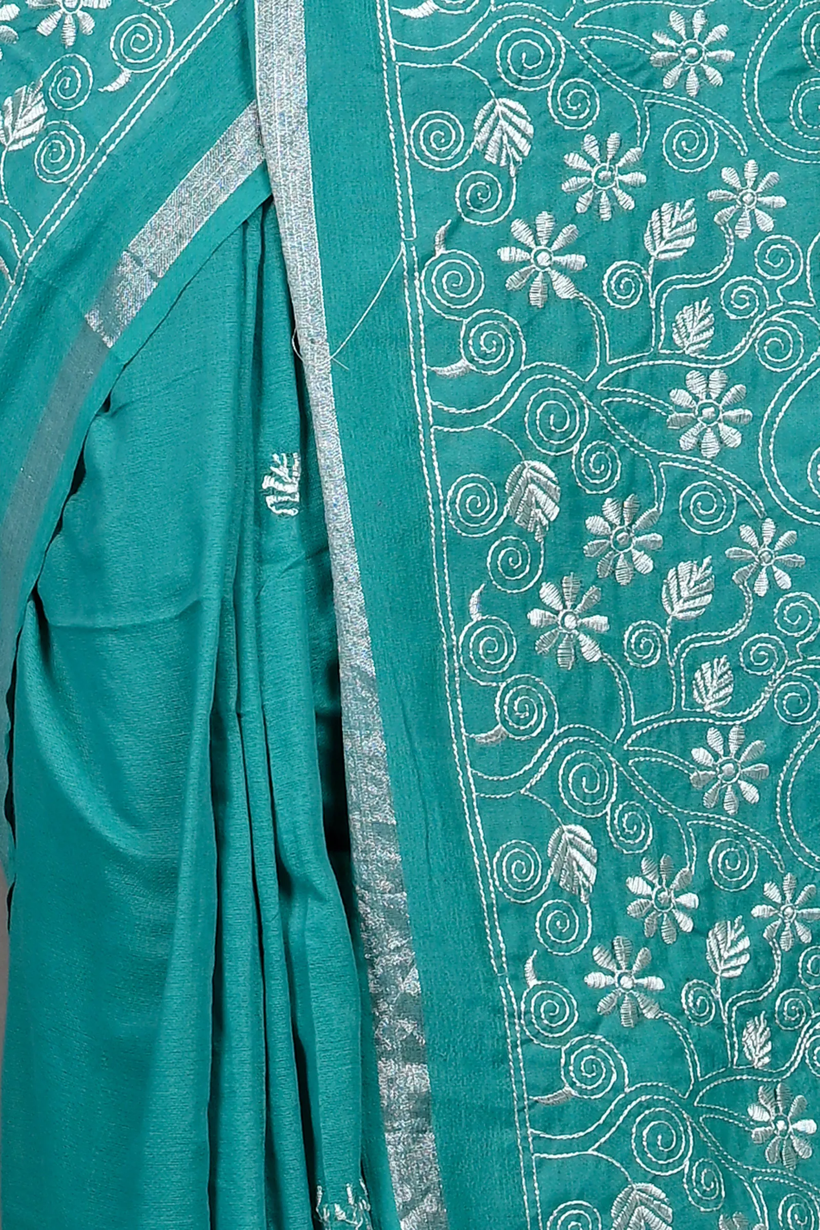 DipDiya Cotton Blended Green Paru Bengali Heritage Handloom Sarees