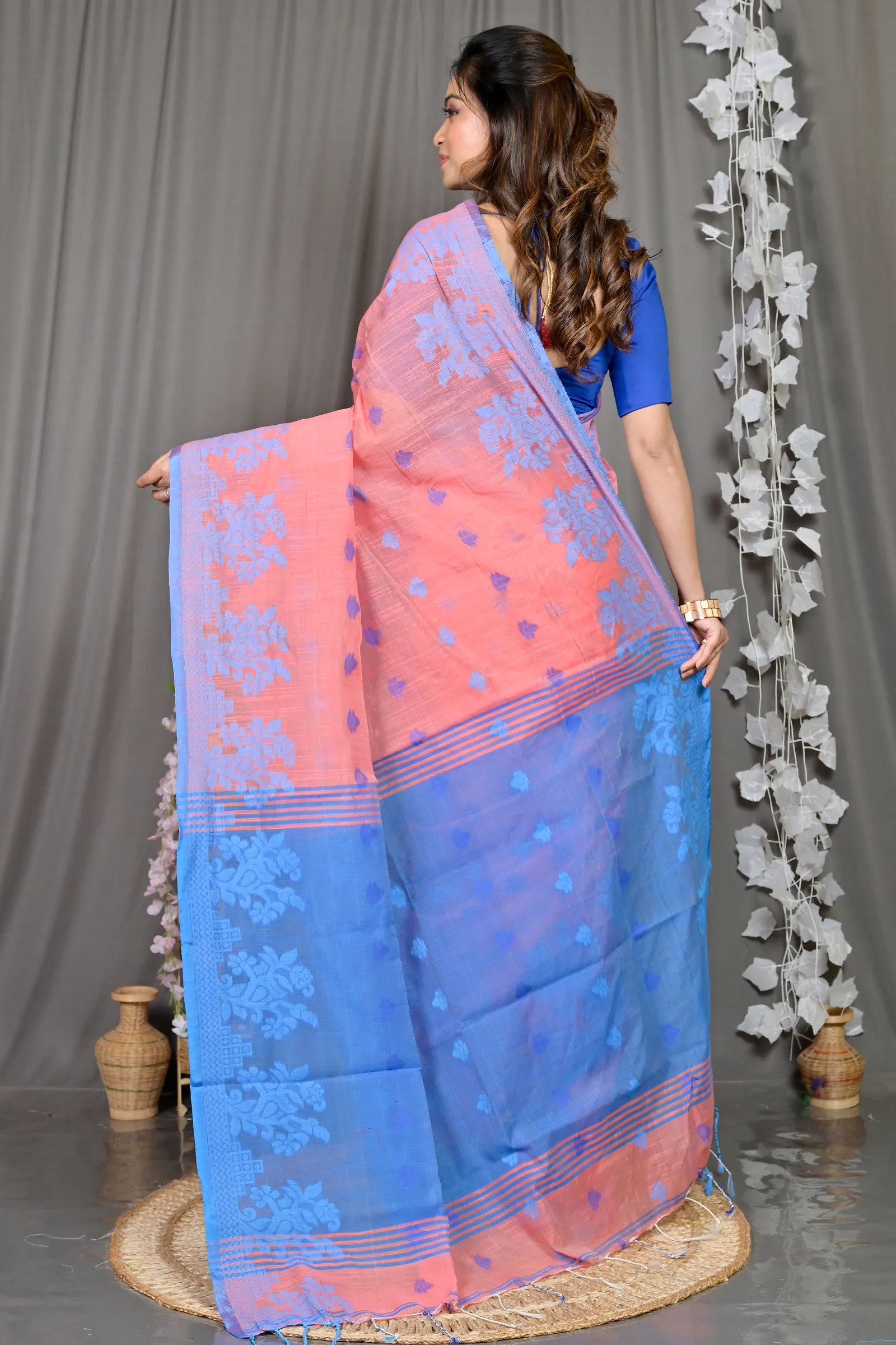 DipDiya Cotton Blended Peach Parup Grace of Bengal Handloom Sarees