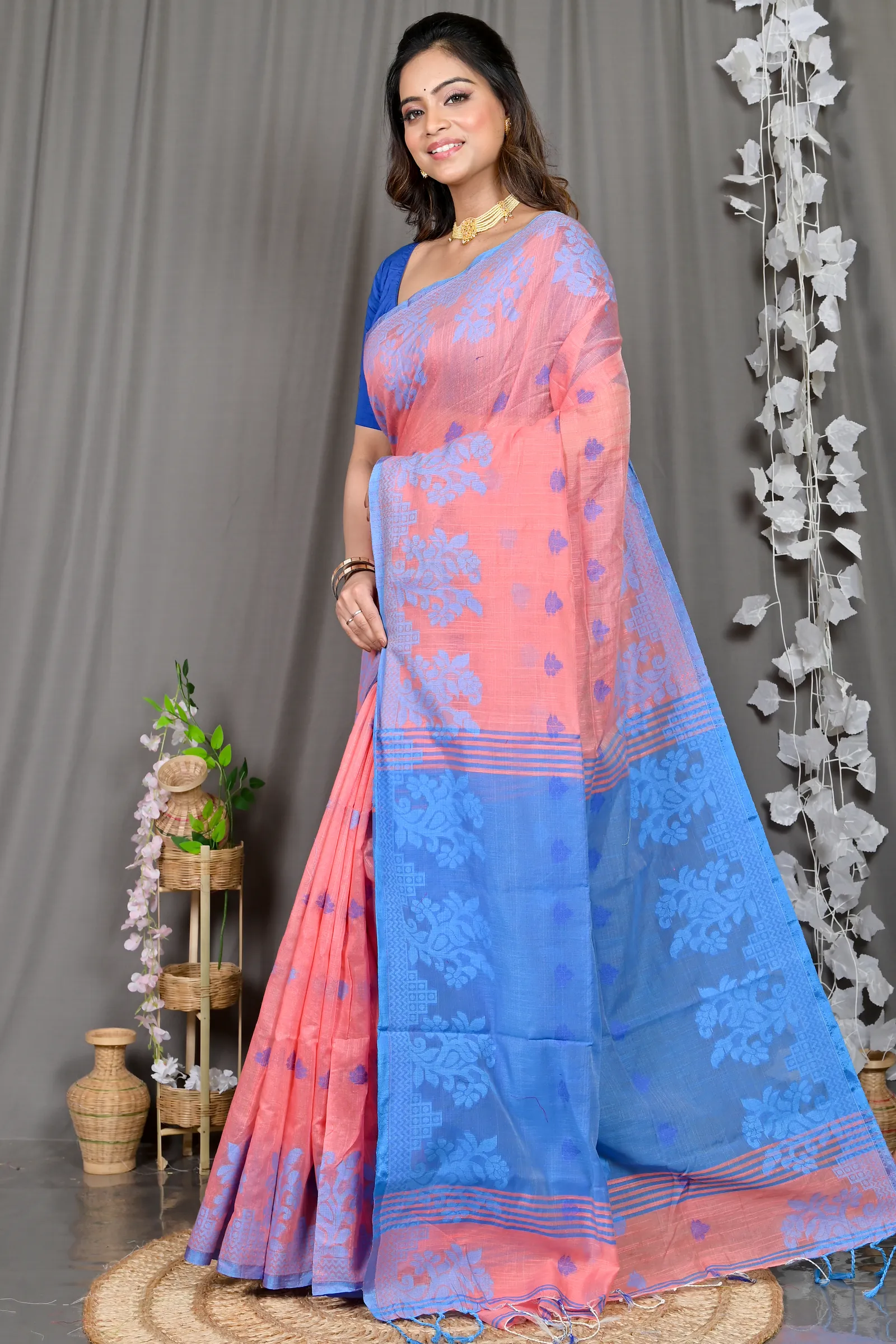 DipDiya Cotton Blended Peach Parup Grace of Bengal Handloom Sarees