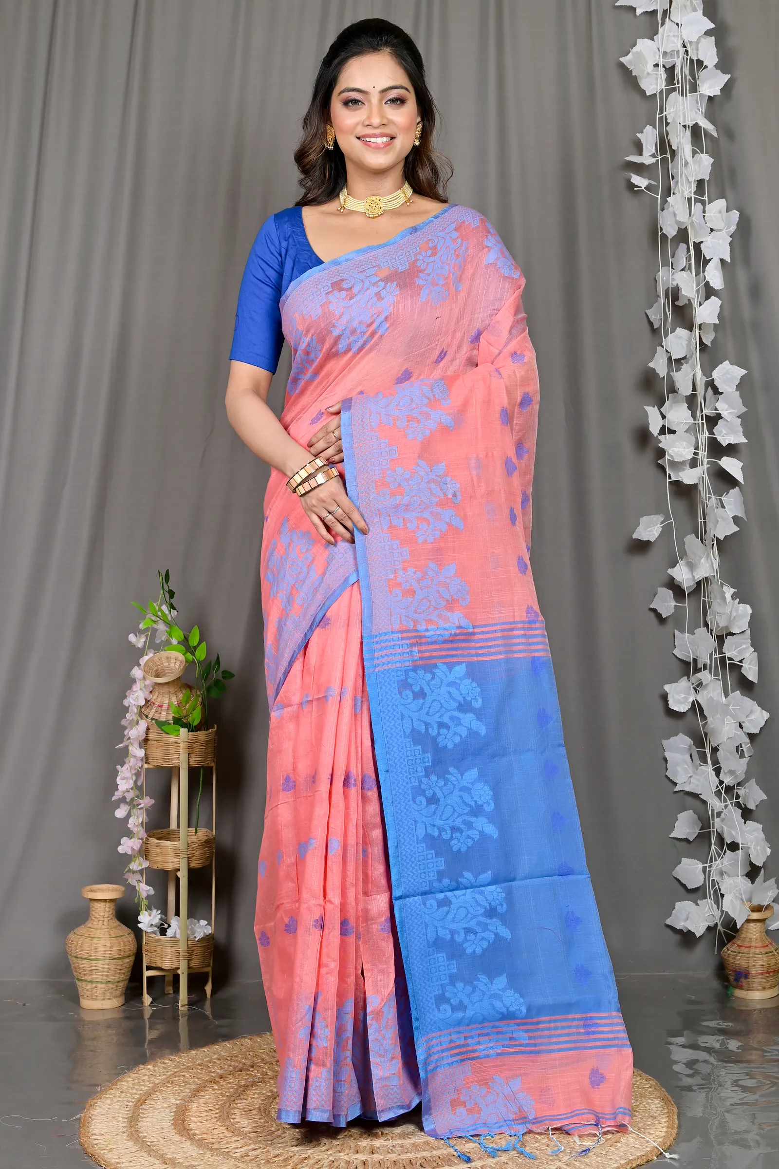 DipDiya Cotton Blended Peach Parup Grace of Bengal Handloom Sarees