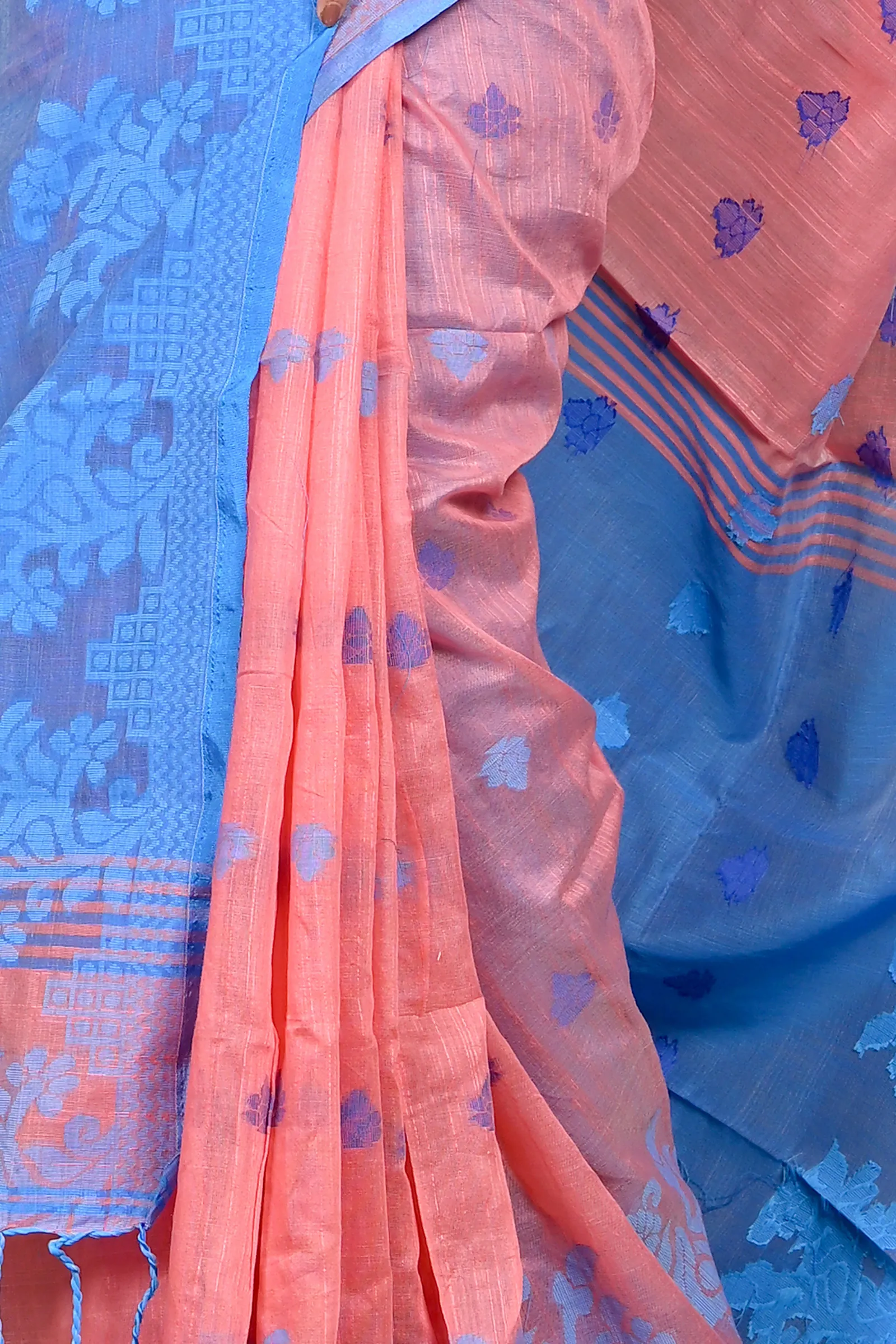 DipDiya Cotton Blended Peach Parup Grace of Bengal Handloom Sarees