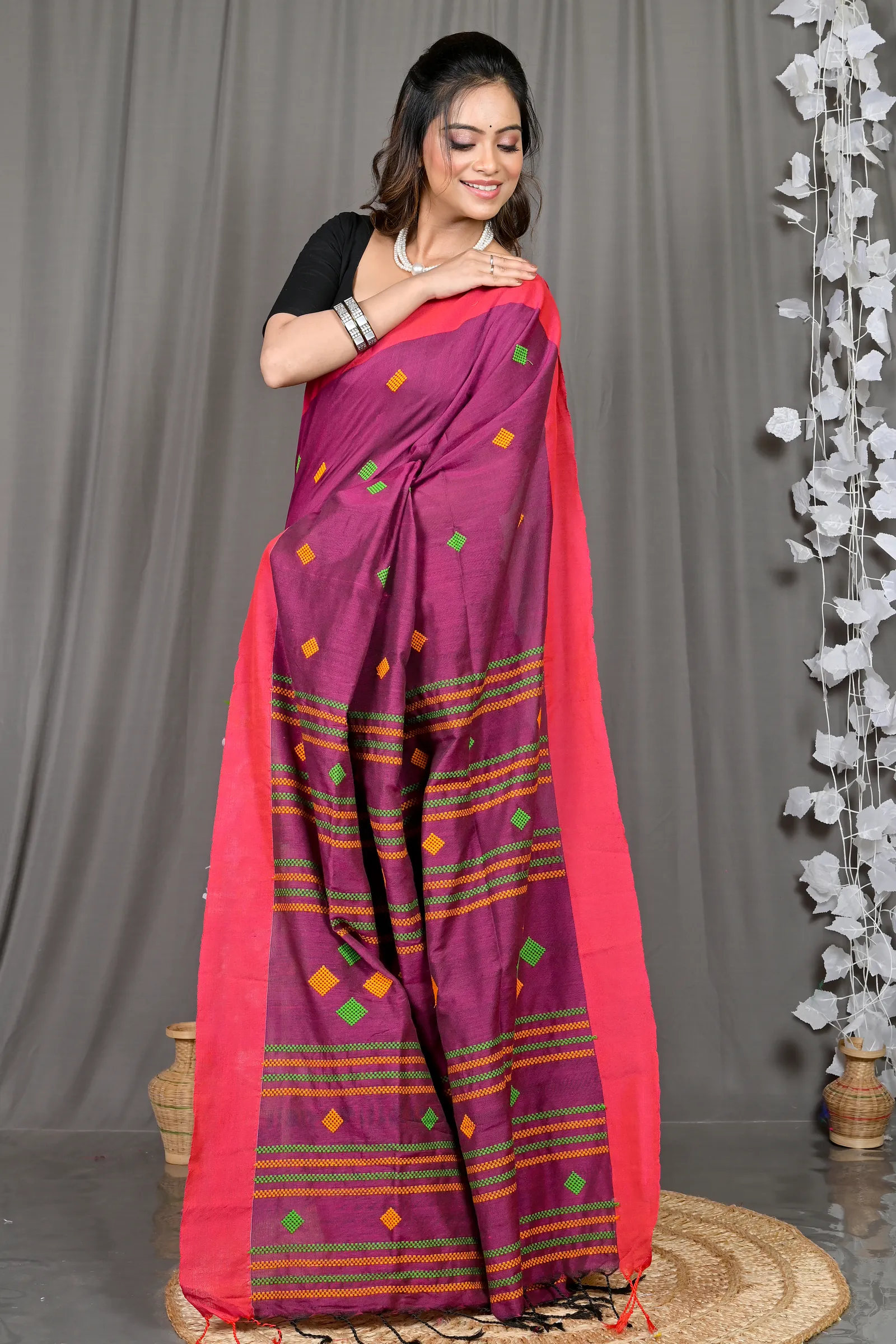 DipDiya Cotton Blended Purple Parnika Handloom Heritage Handloom Sarees