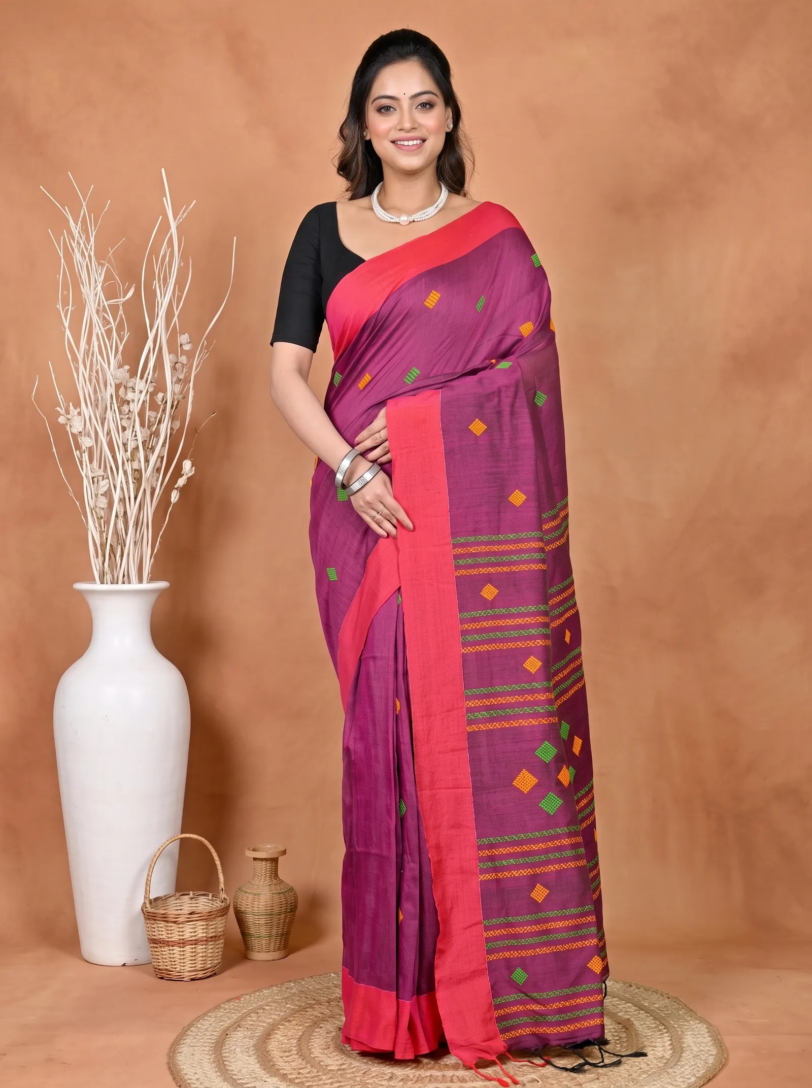 DipDiya Cotton Blended Purple Parnika Handloom Heritage Handloom Sarees