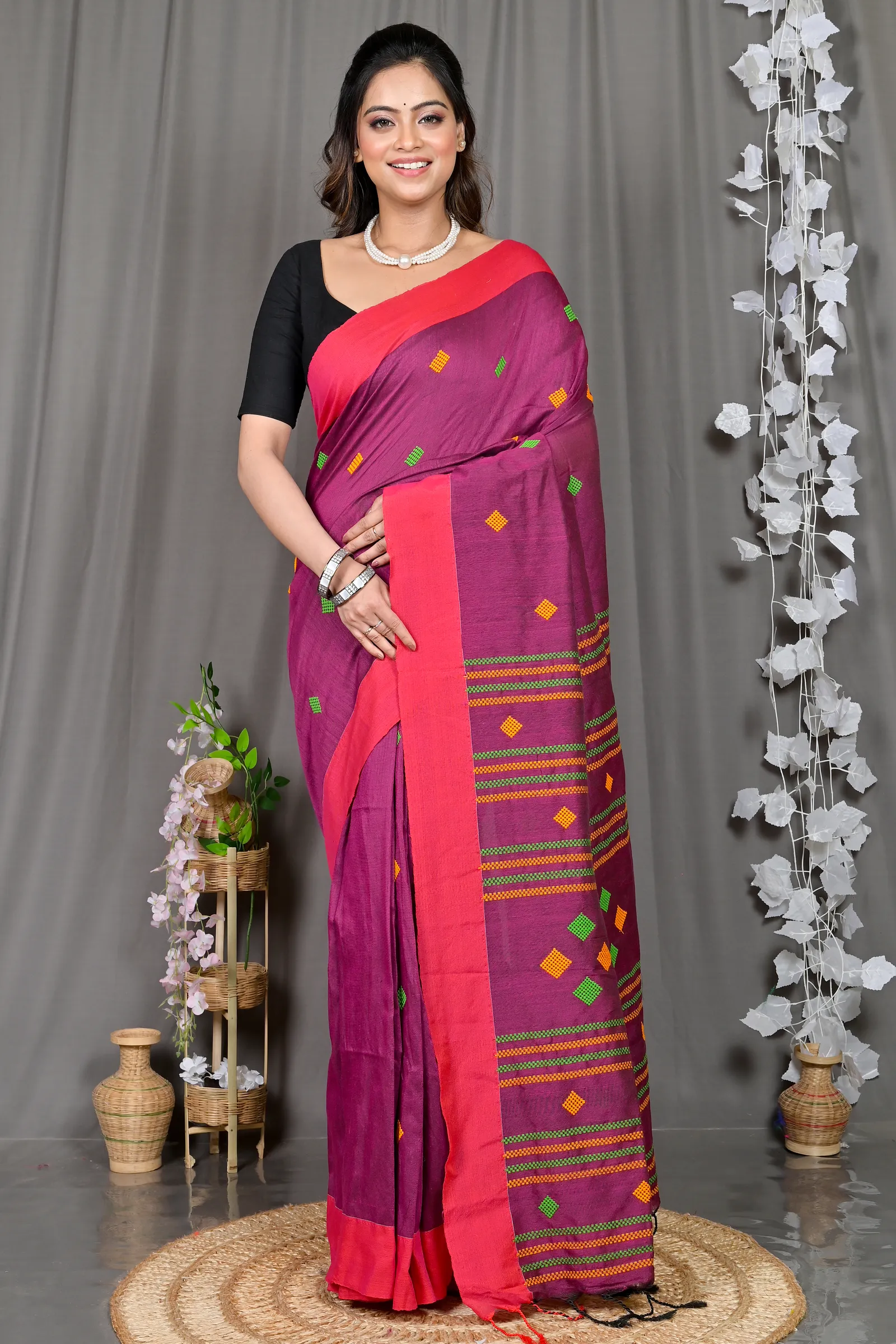 DipDiya Cotton Blended Purple Parnika Handloom Heritage Handloom Sarees