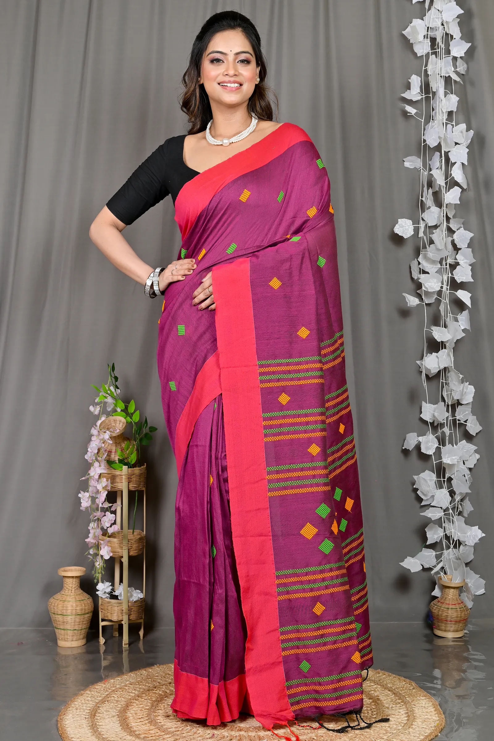 DipDiya Cotton Blended Purple Parnika Handloom Heritage Handloom Sarees