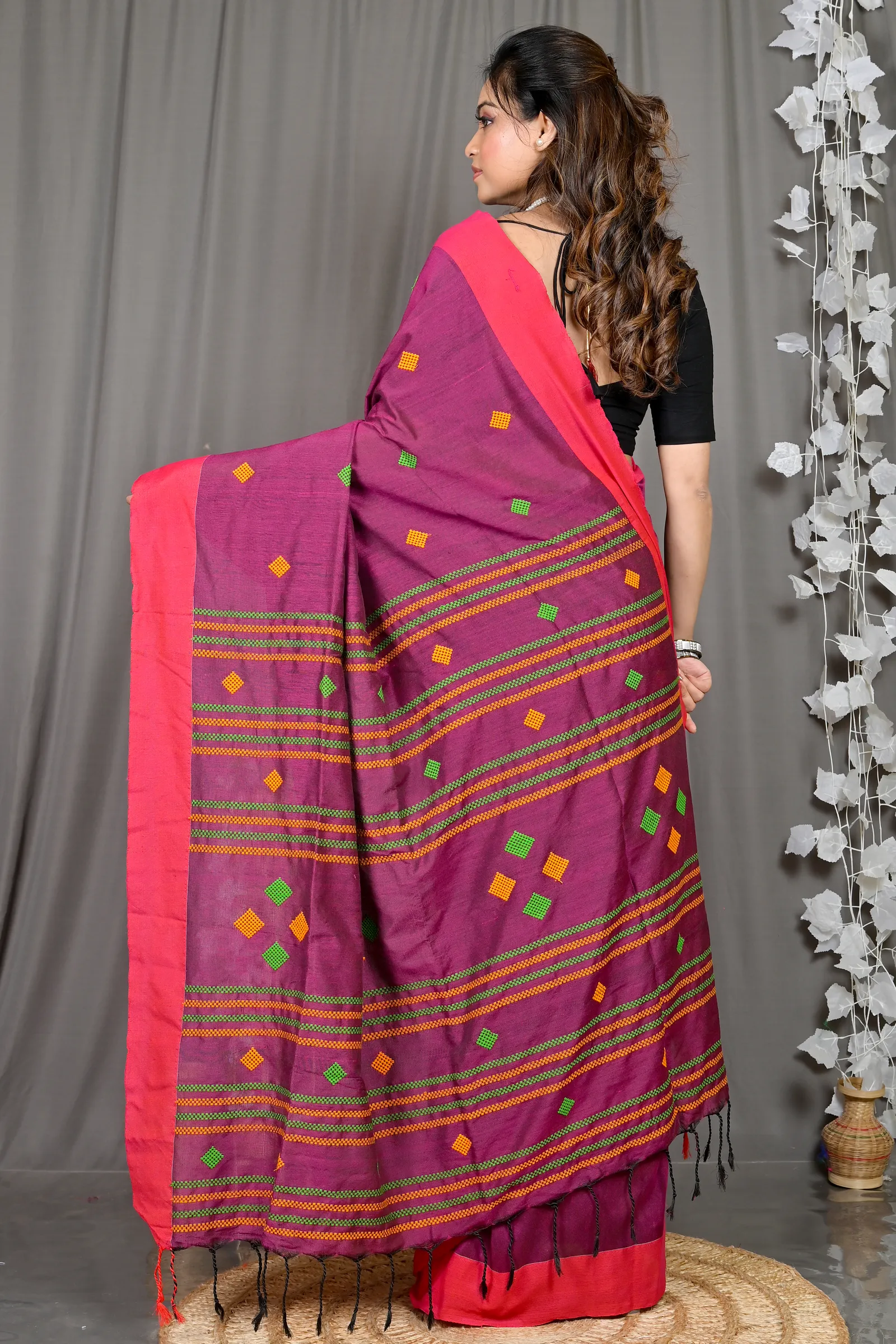 DipDiya Cotton Blended Purple Parnika Handloom Heritage Handloom Sarees