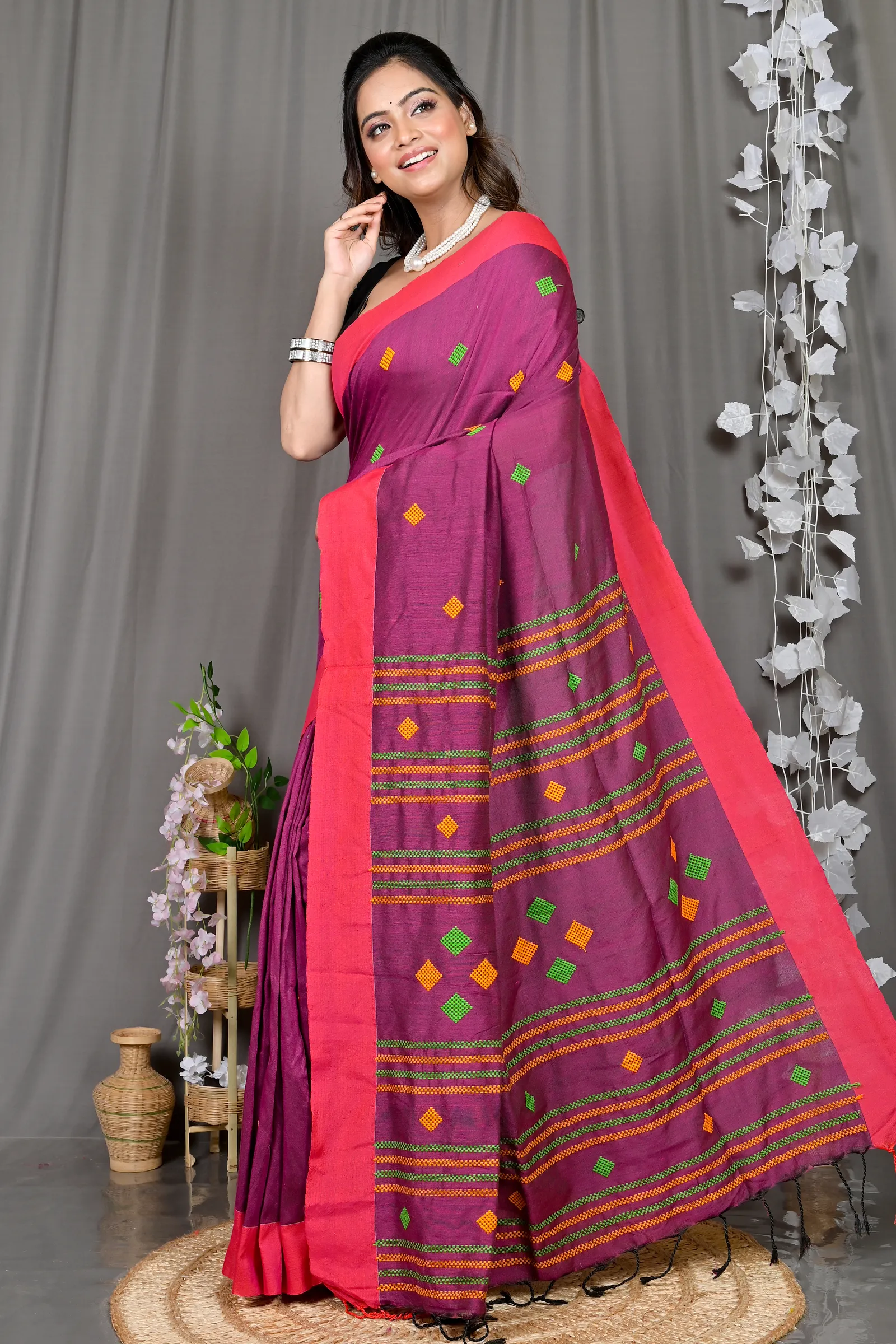 DipDiya Cotton Blended Purple Parnika Handloom Heritage Handloom Sarees