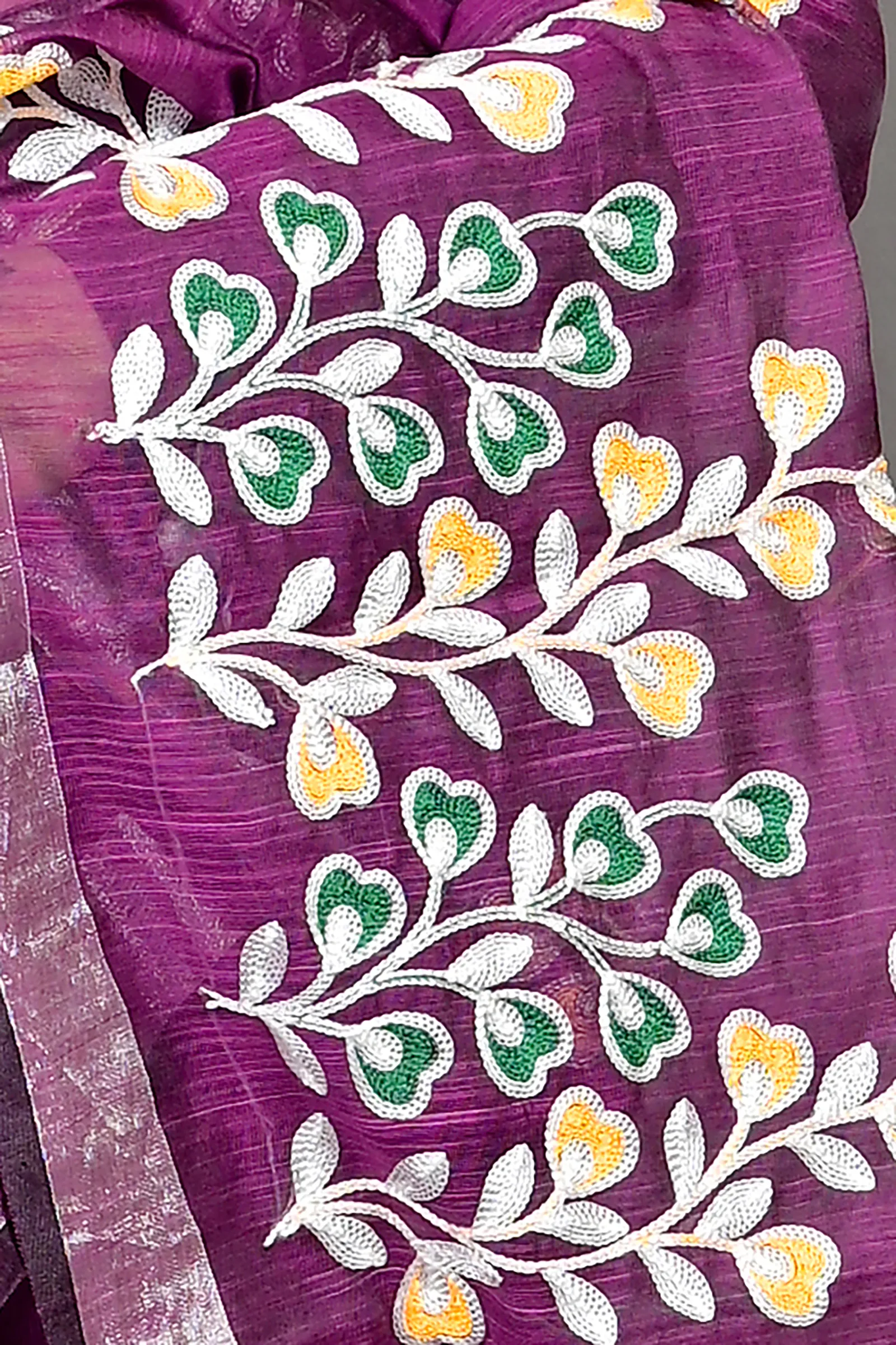 DipDiya Cotton Blended Purple Paroni Woven with Tradition Embroidery Handloom sarees