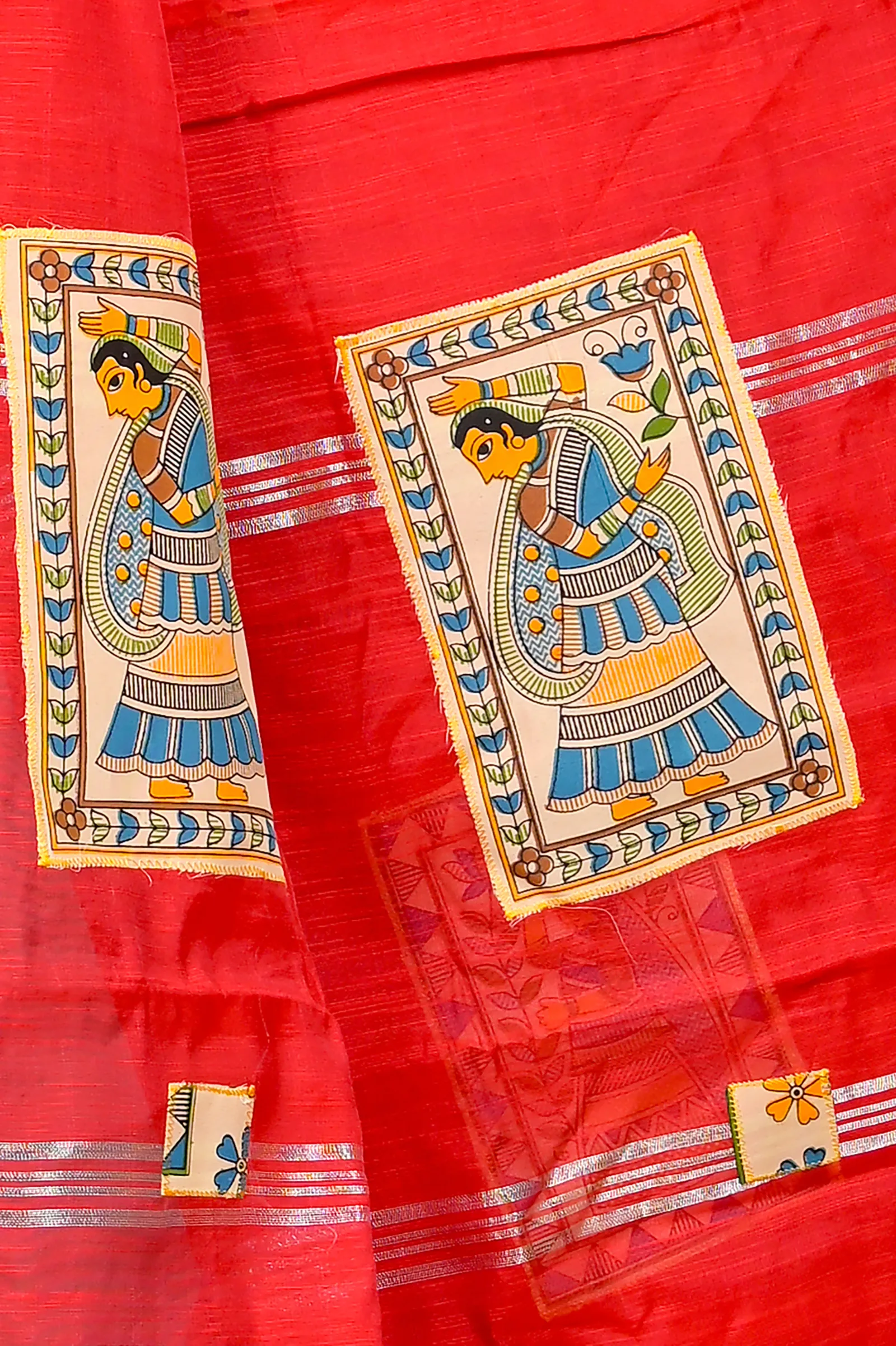 DipDiya Cotton Blended Red Parija Heritage You Can Wear Applique Sarees