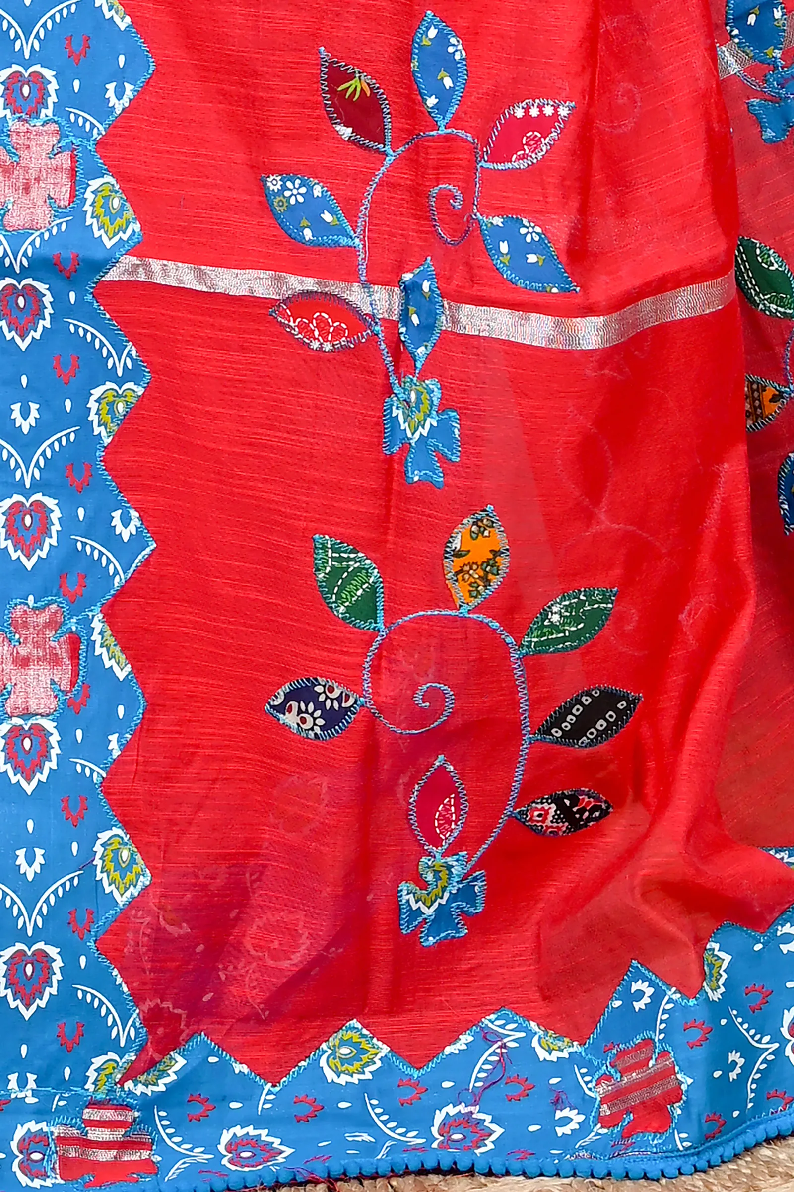 DipDiya Cotton Blended Red Parik Stories of Bengal Applique Sarees