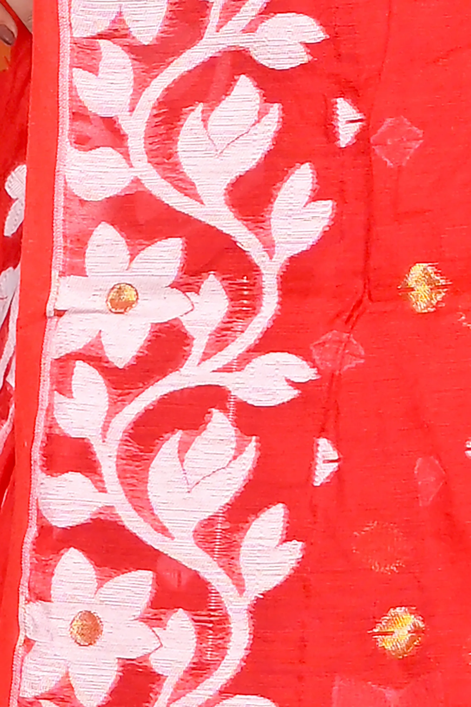 DipDiya Cotton Blended Red Parinit Woven with Love Jamdani Sarees