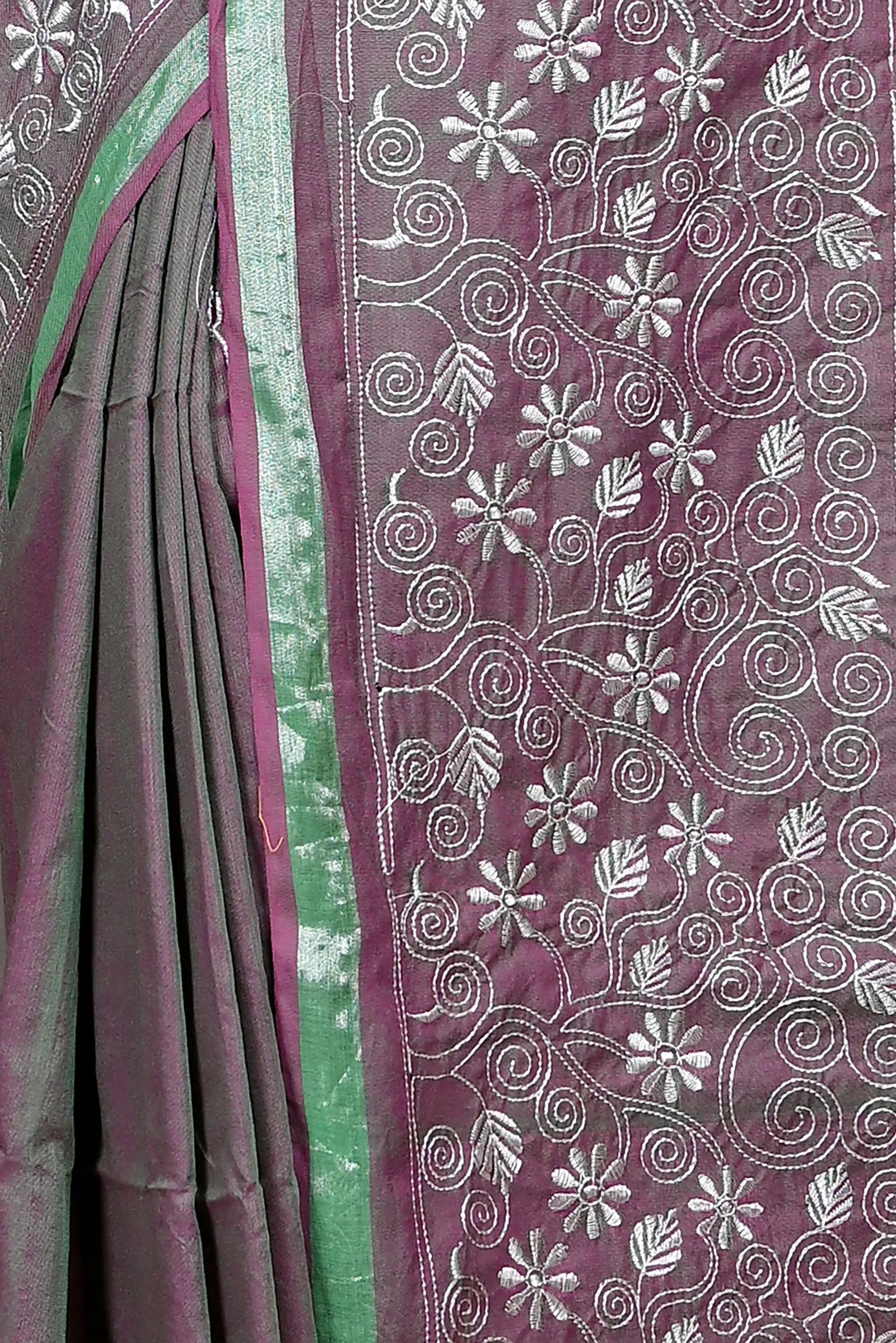 DipDiya Cotton Blended Smoke Grey Paru Classic Grace Handloom Sarees