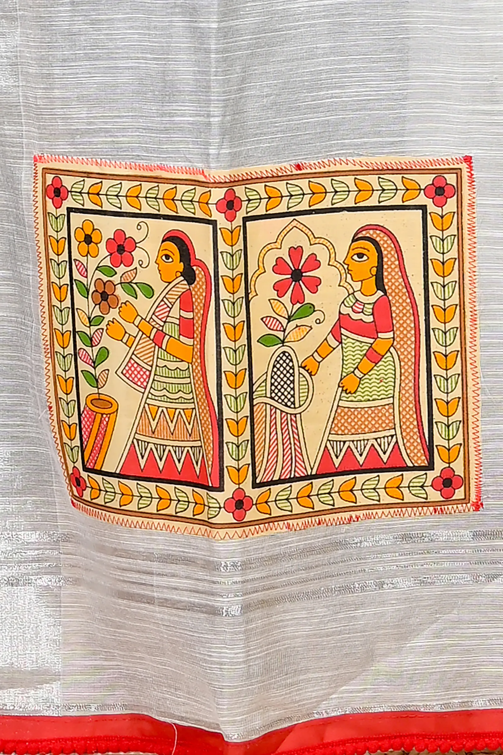 DipDiya Cotton Blended White Parija Masterfully Woven Applique Sarees
