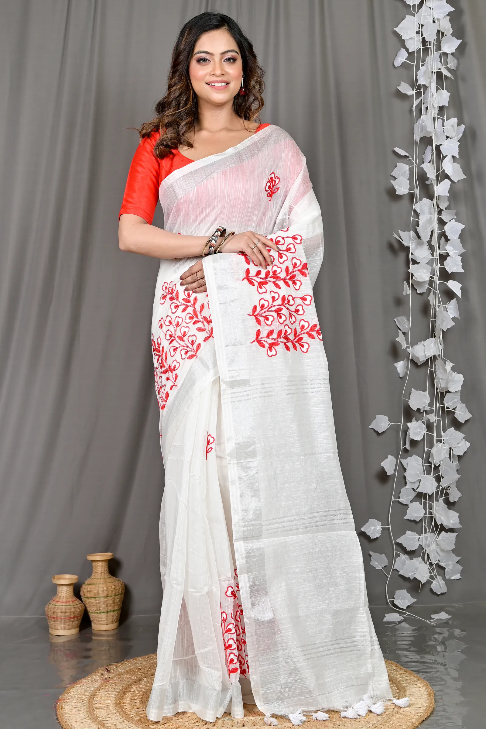 DipDiya Cotton Blended White Paroni Weaves with a Story Embroidery Handloom sarees