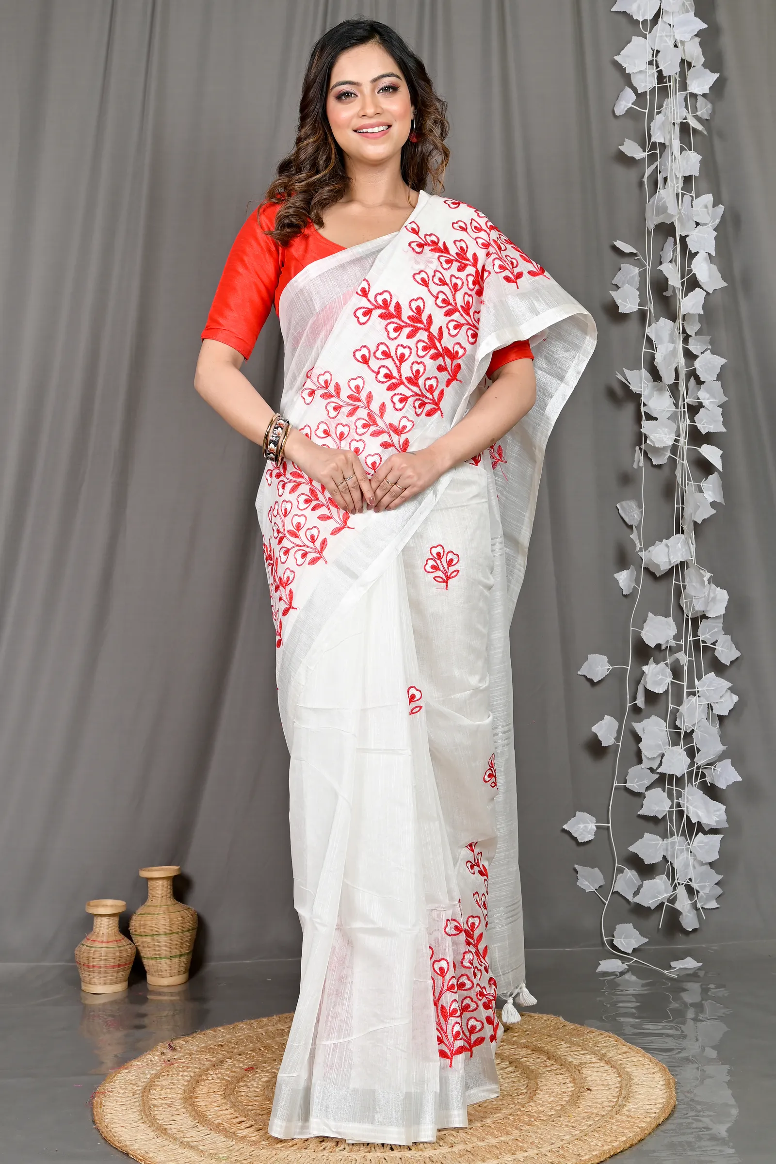 DipDiya Cotton Blended White Paroni Weaves with a Story Embroidery Handloom sarees