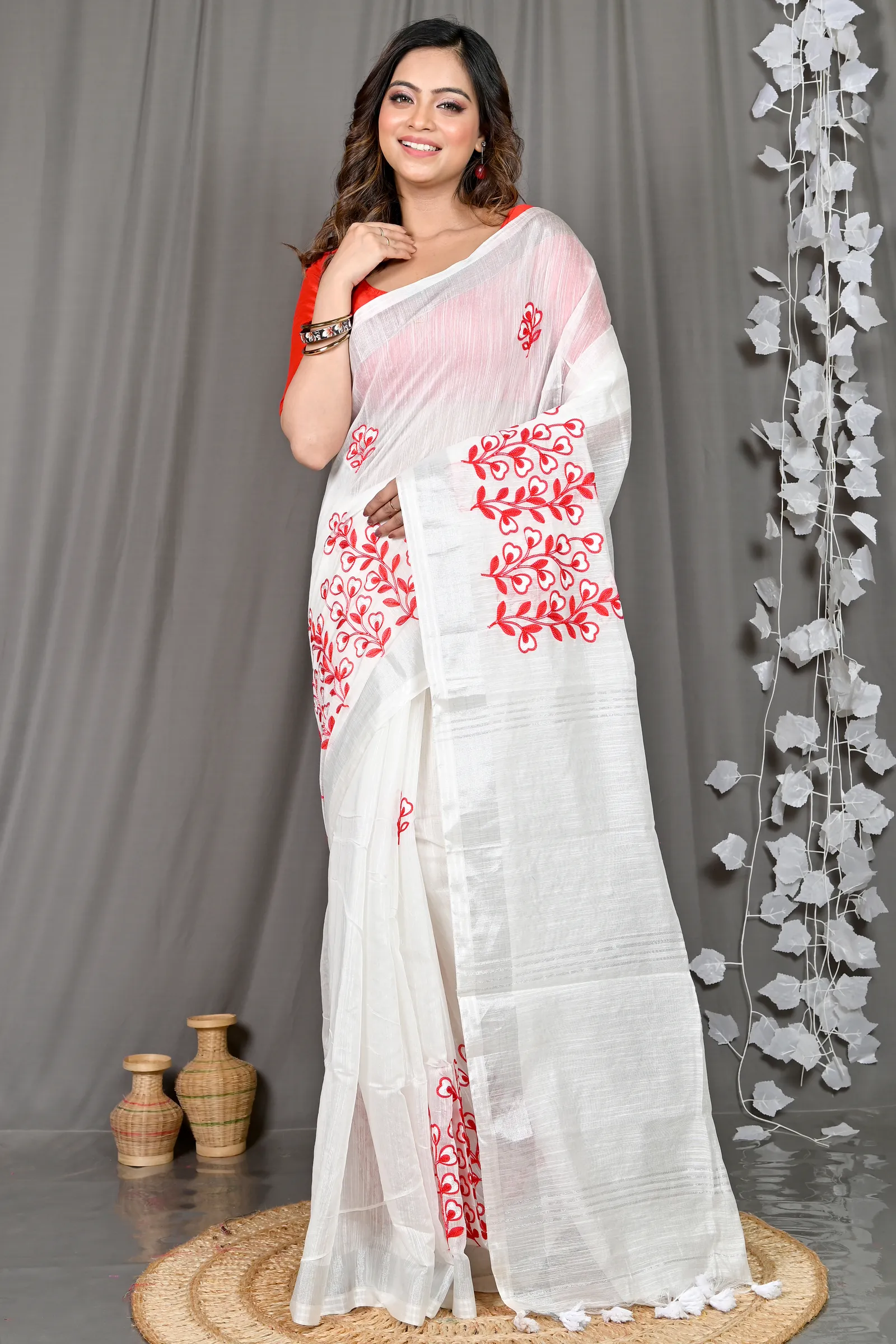DipDiya Cotton Blended White Paroni Weaves with a Story Embroidery Handloom sarees