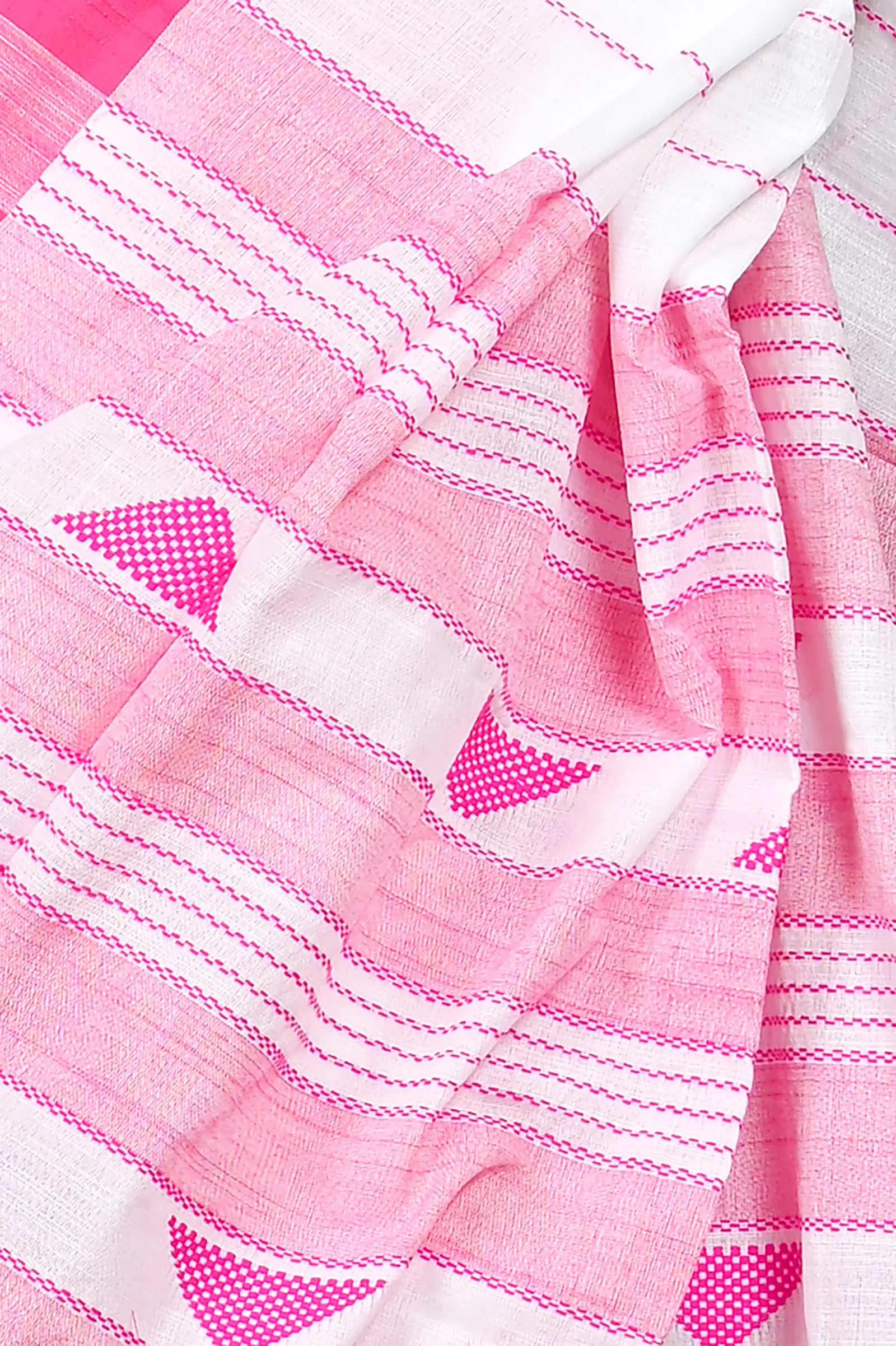DipDiya Cotton Blended White Pink Parnika Handcrafted Elegance Handloom Sarees