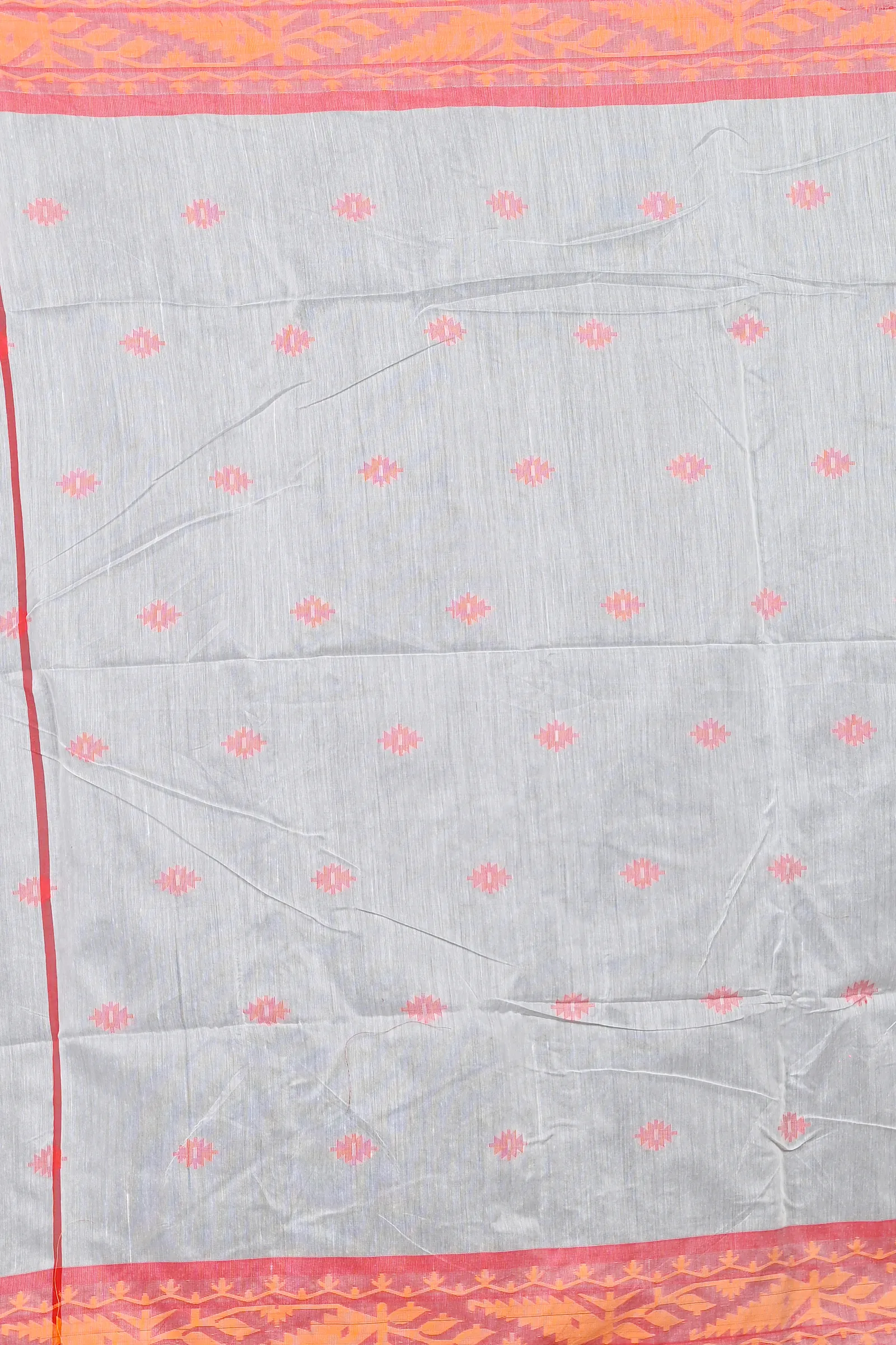 DipDiya Cotton Blended White Red Parul Crafted by Artisans Handloom Sarees
