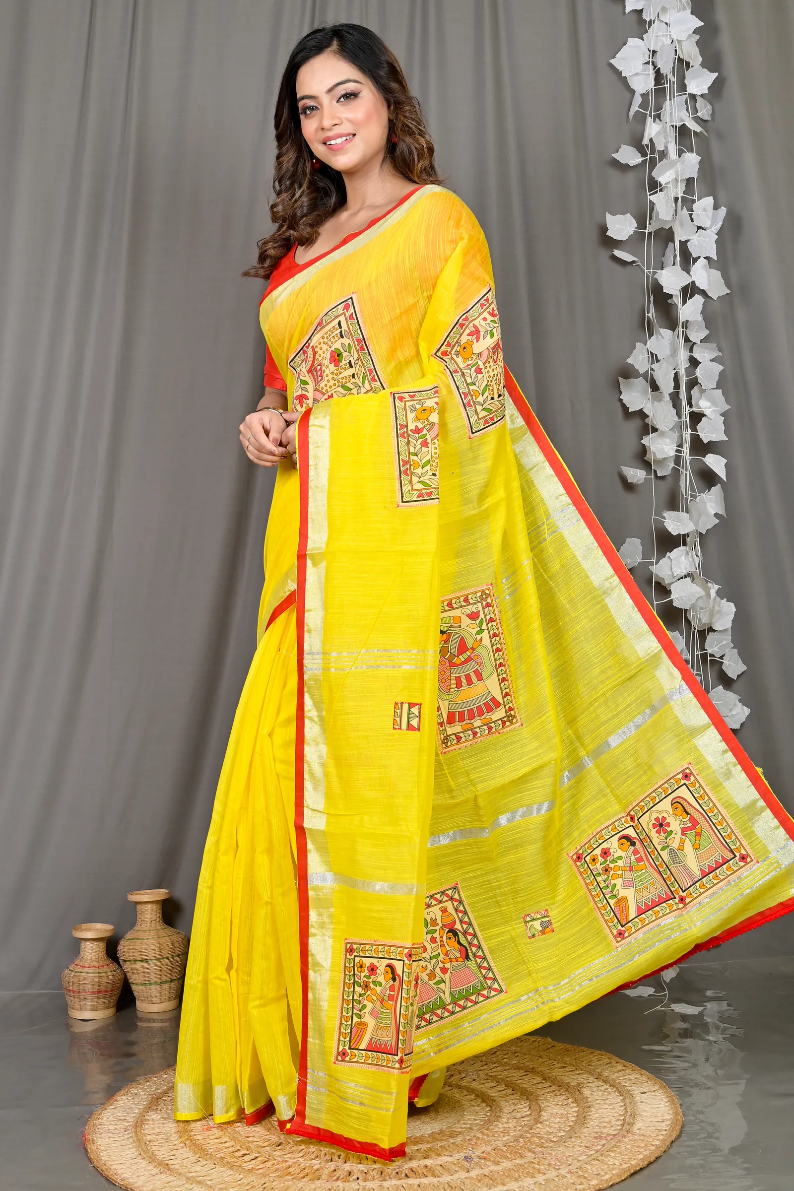 DipDiya Cotton Blended Yellow Parija Loom to Love Applique Sarees