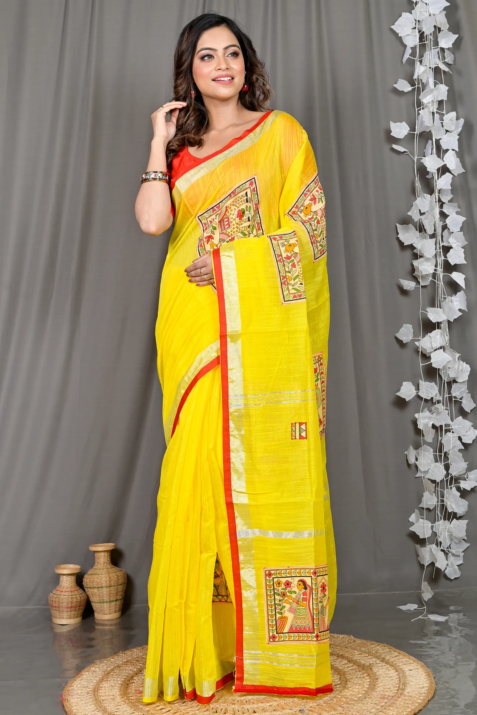 DipDiya Cotton Blended Yellow Parija Loom to Love Applique Sarees