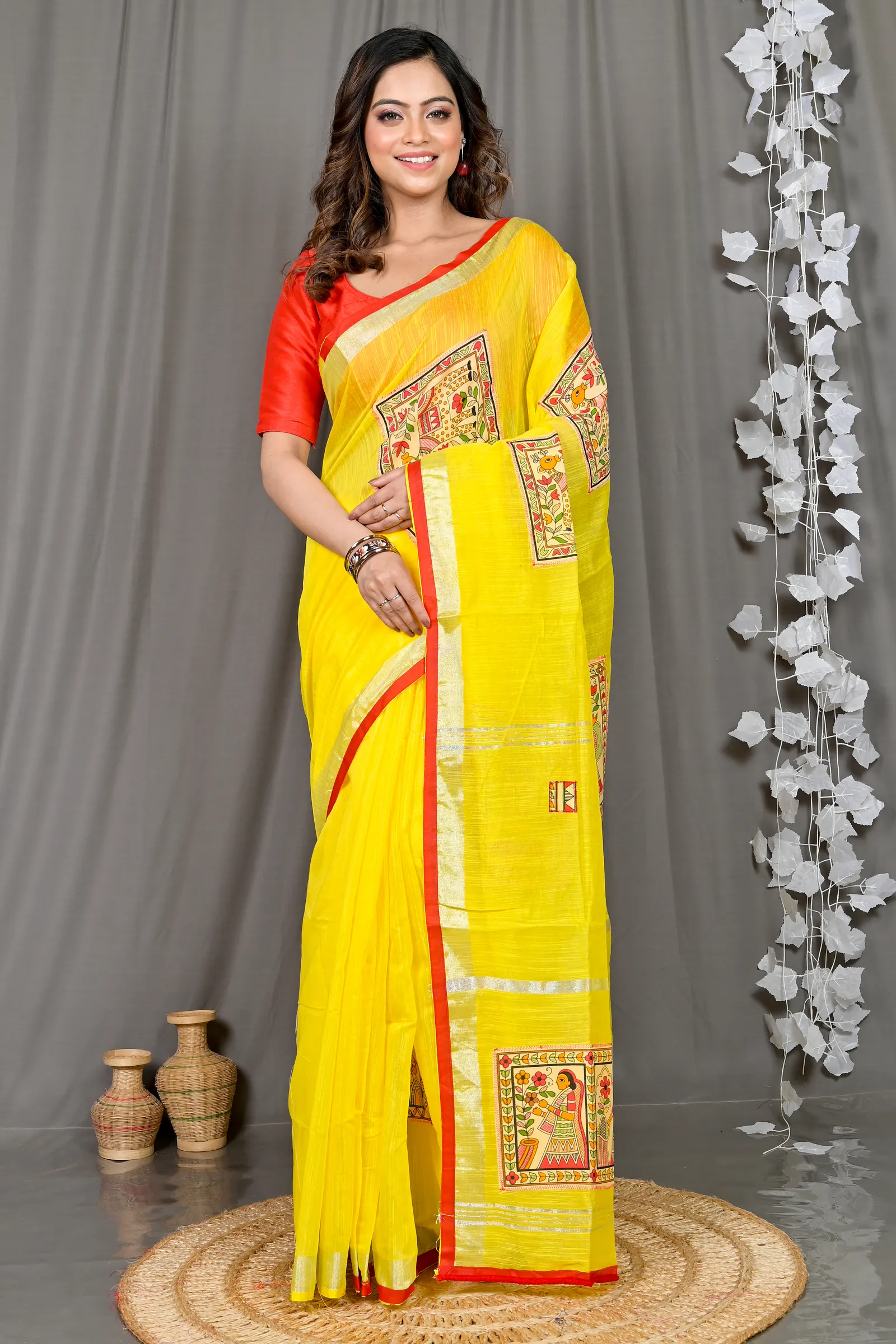 DipDiya Cotton Blended Yellow Parija Loom to Love Applique Sarees