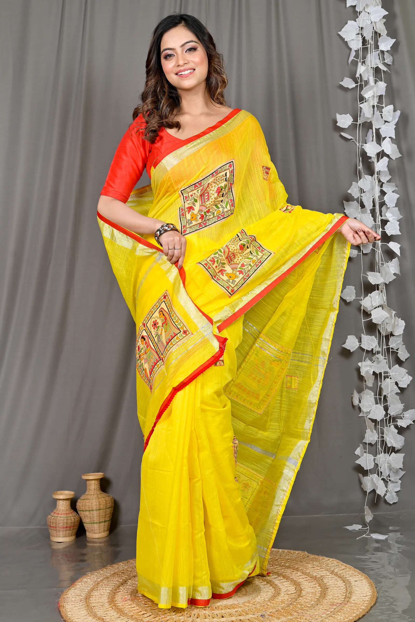 DipDiya Cotton Blended Yellow Parija Loom to Love Applique Sarees