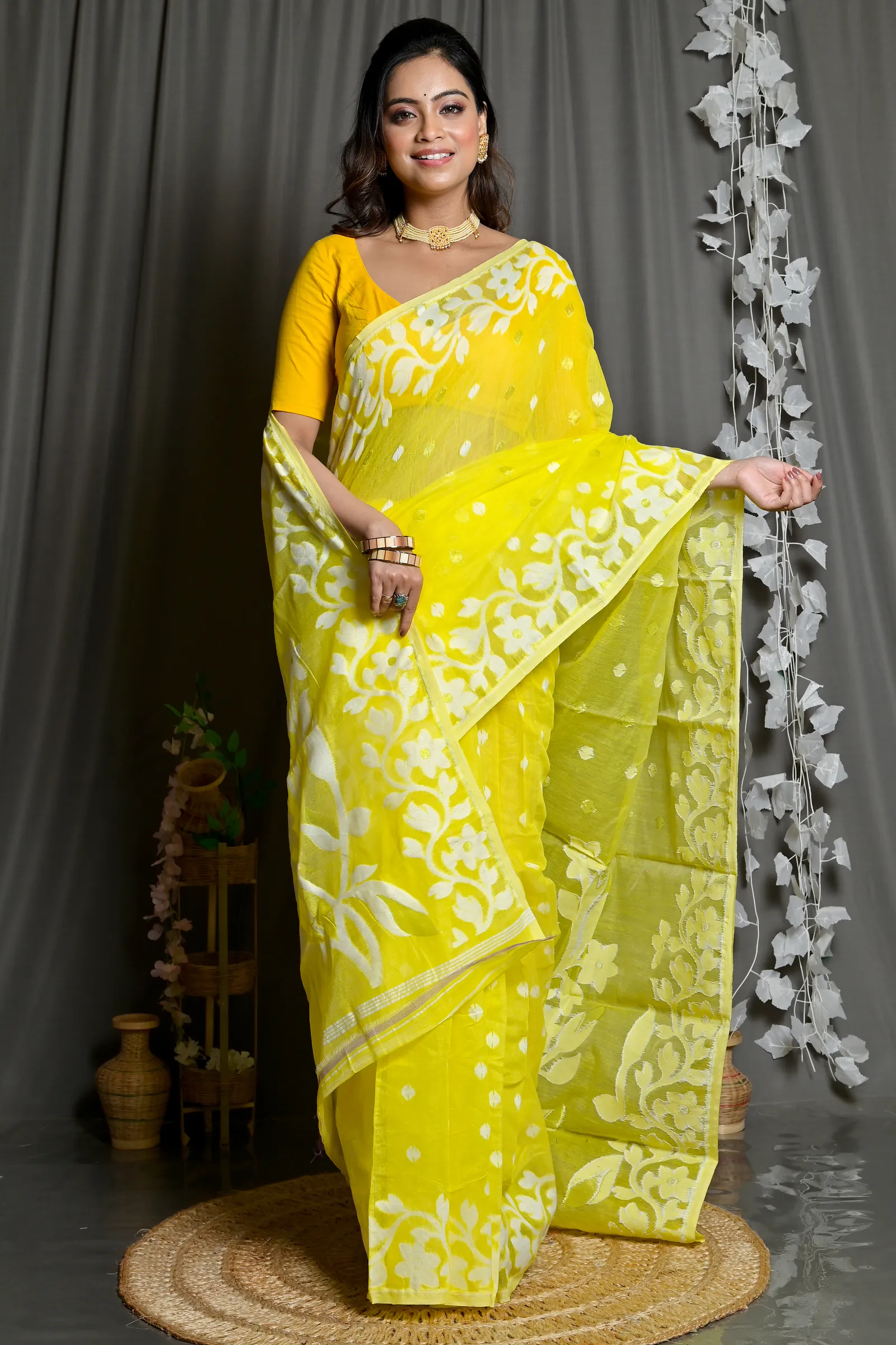 DipDiya Cotton Blended Yellow Parinit A Legacy Woven Jamdani Sarees