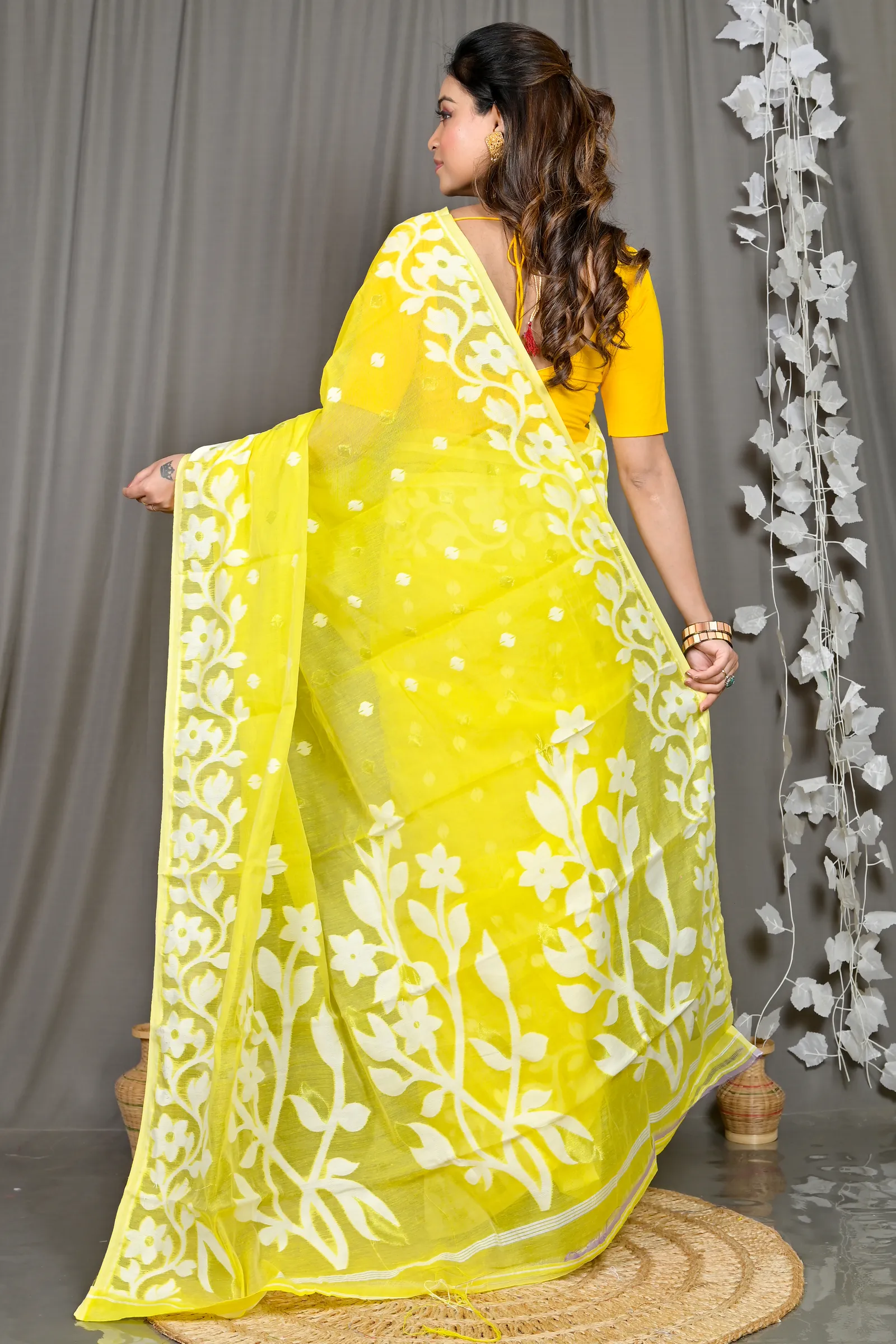 DipDiya Cotton Blended Yellow Parinit A Legacy Woven Jamdani Sarees