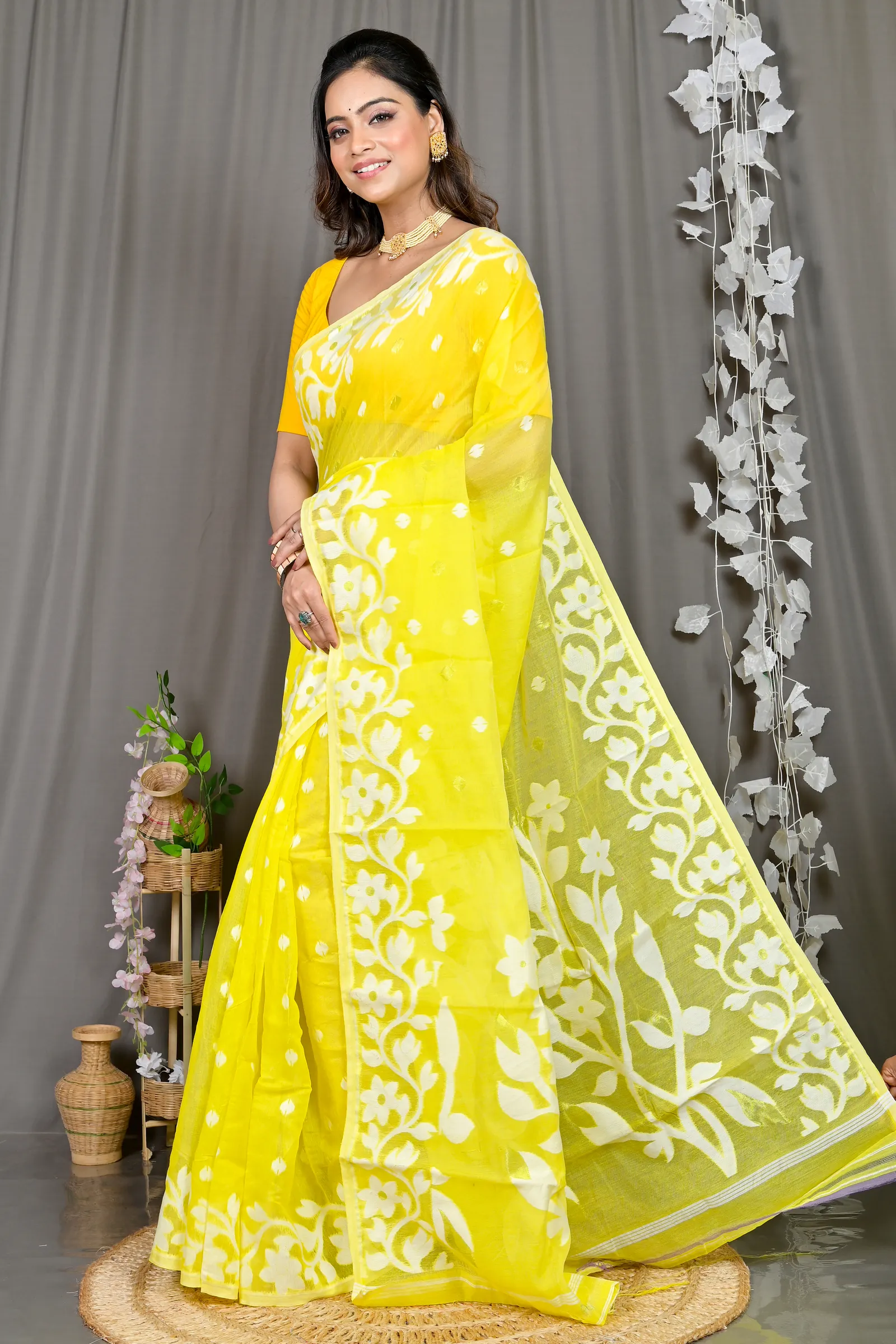DipDiya Cotton Blended Yellow Parinit A Legacy Woven Jamdani Sarees