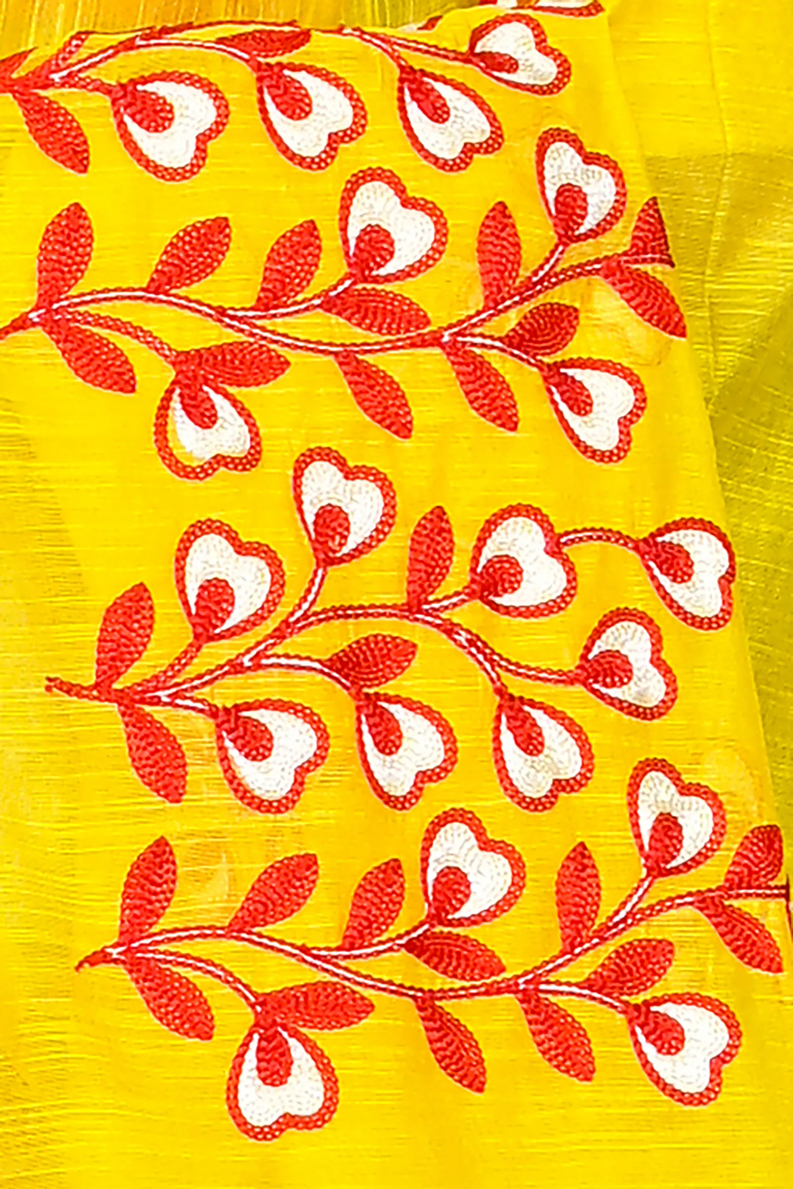 DipDiya Cotton Blended Yellow Paroni Woven with Love Embroidery Handloom sarees