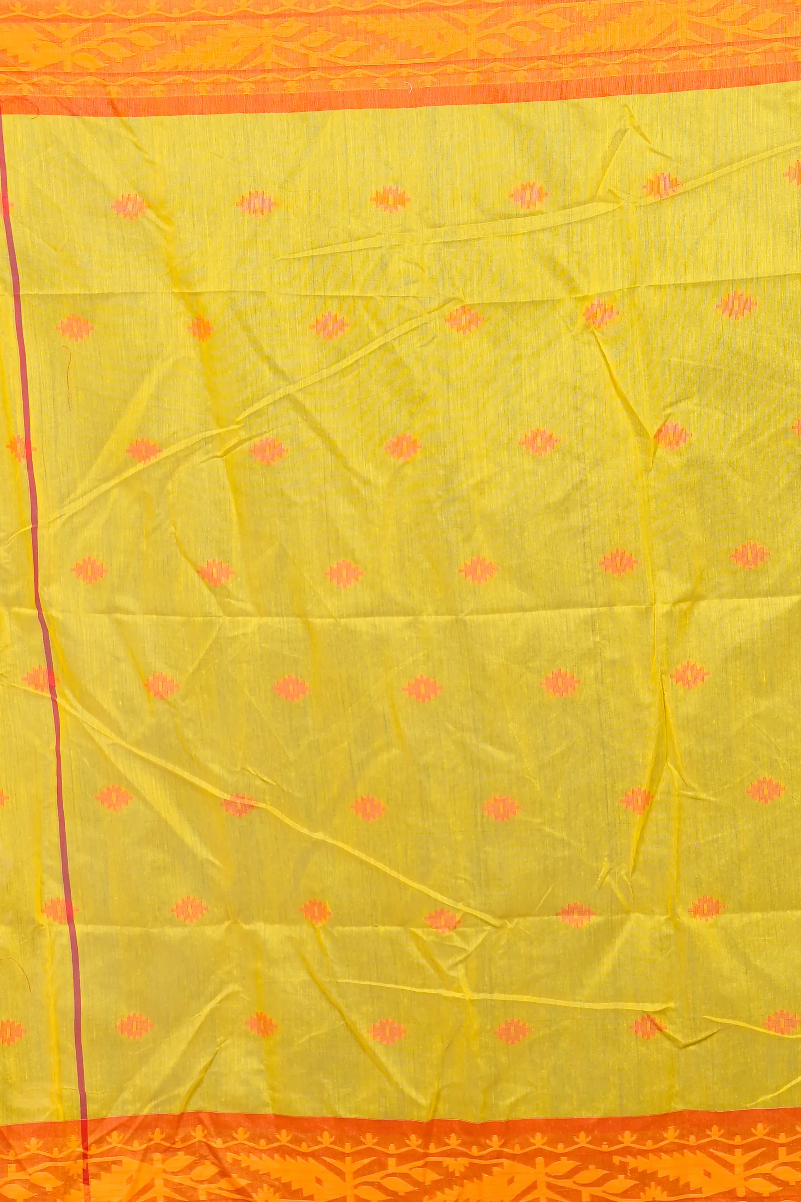 DipDiya Cotton Blended Yellow Red Parul Crafted with Soul Handloom Sarees