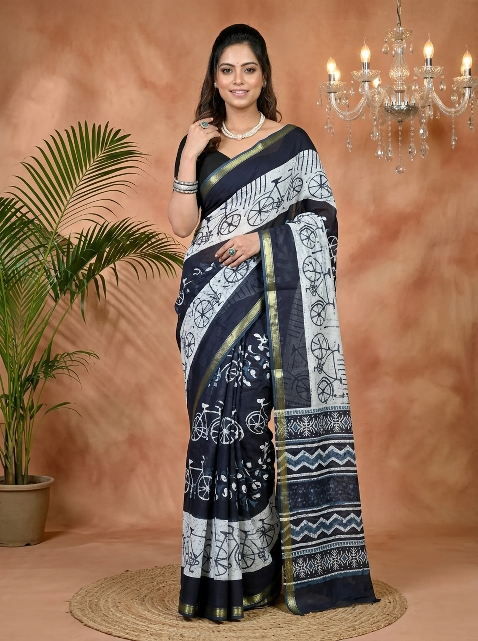DipDiya Cotton Blue White Soumava Crafted by Artisans Printed Handloom Sarees