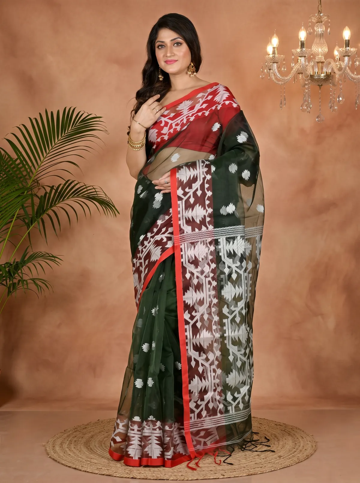 DipDiya Cotton Bottle Green Monimal Elegant by Tradition Muslin sarees