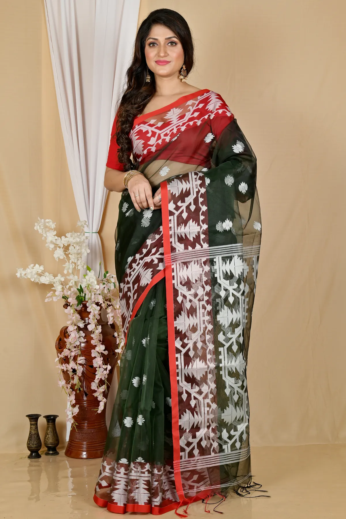 DipDiya Cotton Bottle Green Monimal Elegant by Tradition Muslin sarees