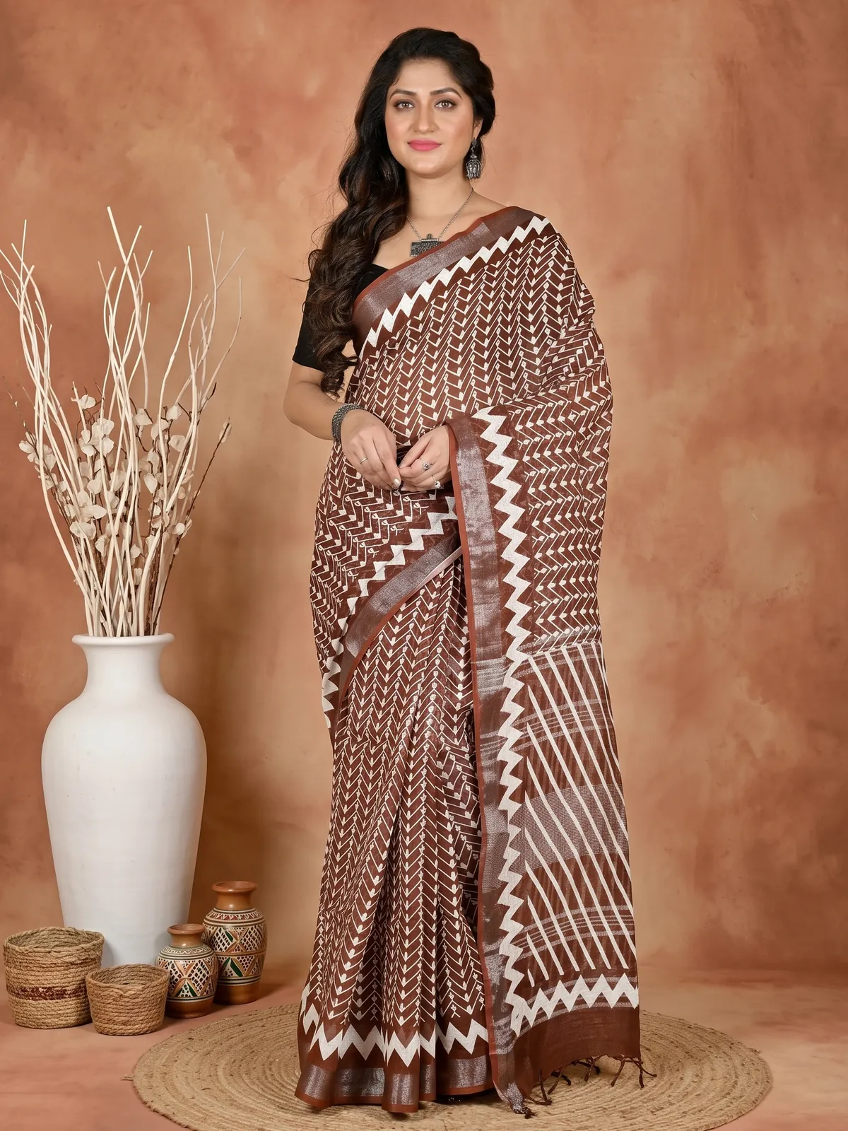 DipDiya Cotton Brown Sebai Classic Bengali Batik Print Sarees
