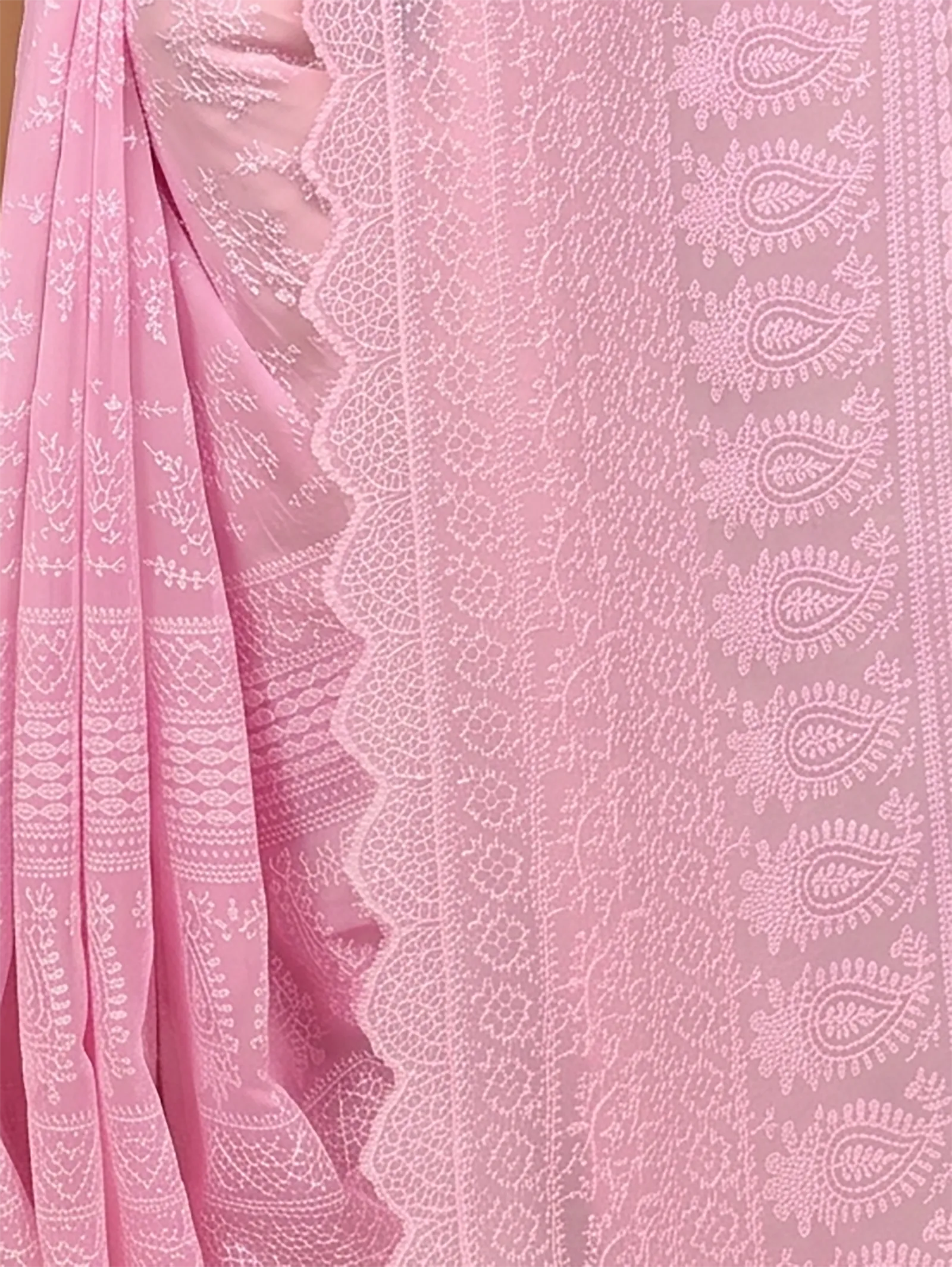 DipDiya Cotton Chikankari  Traditional Bengali Baby Pink Artisan Crafted Parmon Chikankari Saree