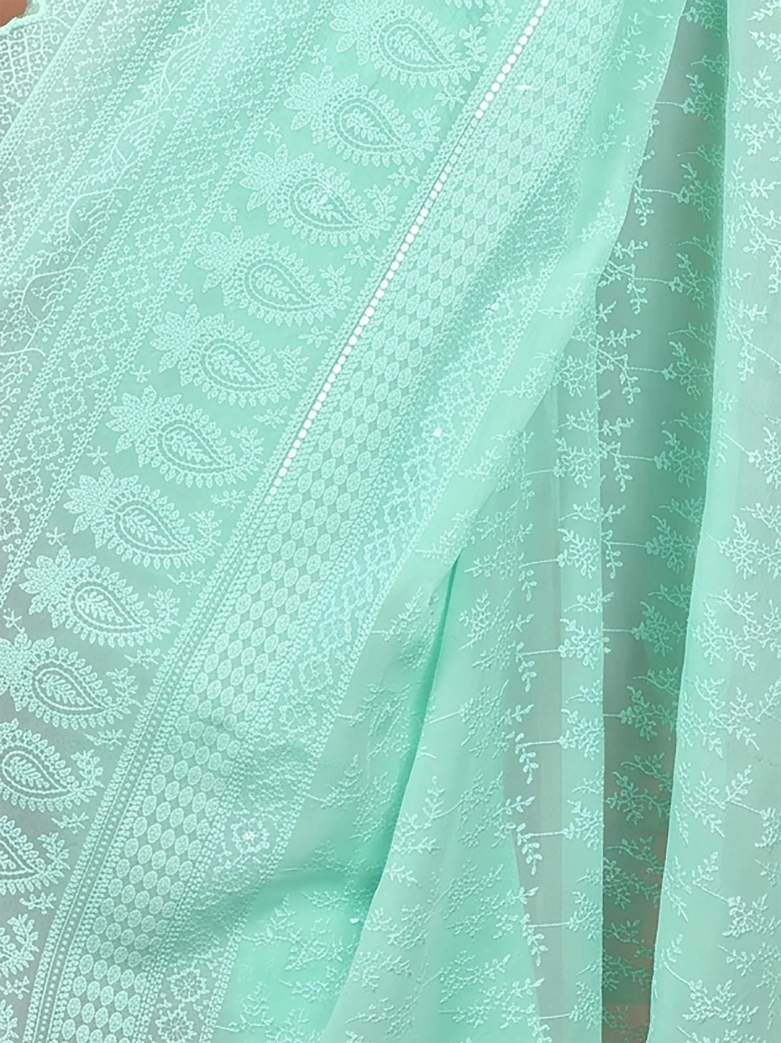 DipDiya Cotton Chikankari  Traditional Bengali Mint Green Artisan Crafted Parmon Chikankari Saree