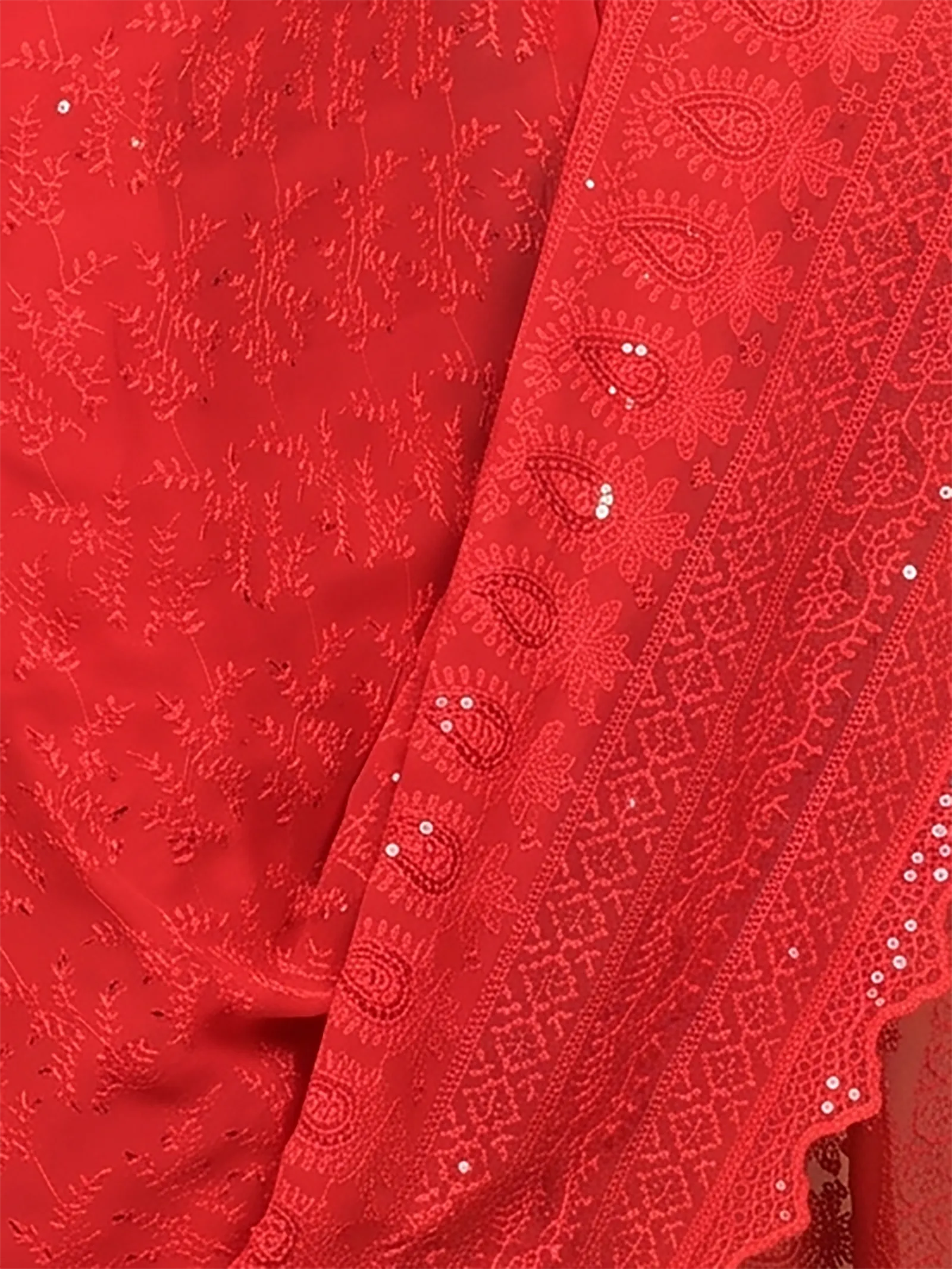 DipDiya Cotton Chikankari  Traditional Bengali Red Artisan Crafted Parmon Chikankari Saree