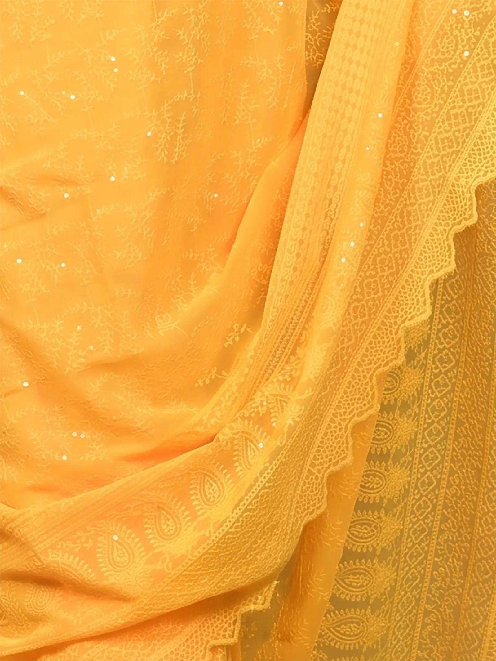 DipDiya Cotton Chikankari  Traditional Bengali Yellow Artisan Crafted Parmon Chikankari Saree