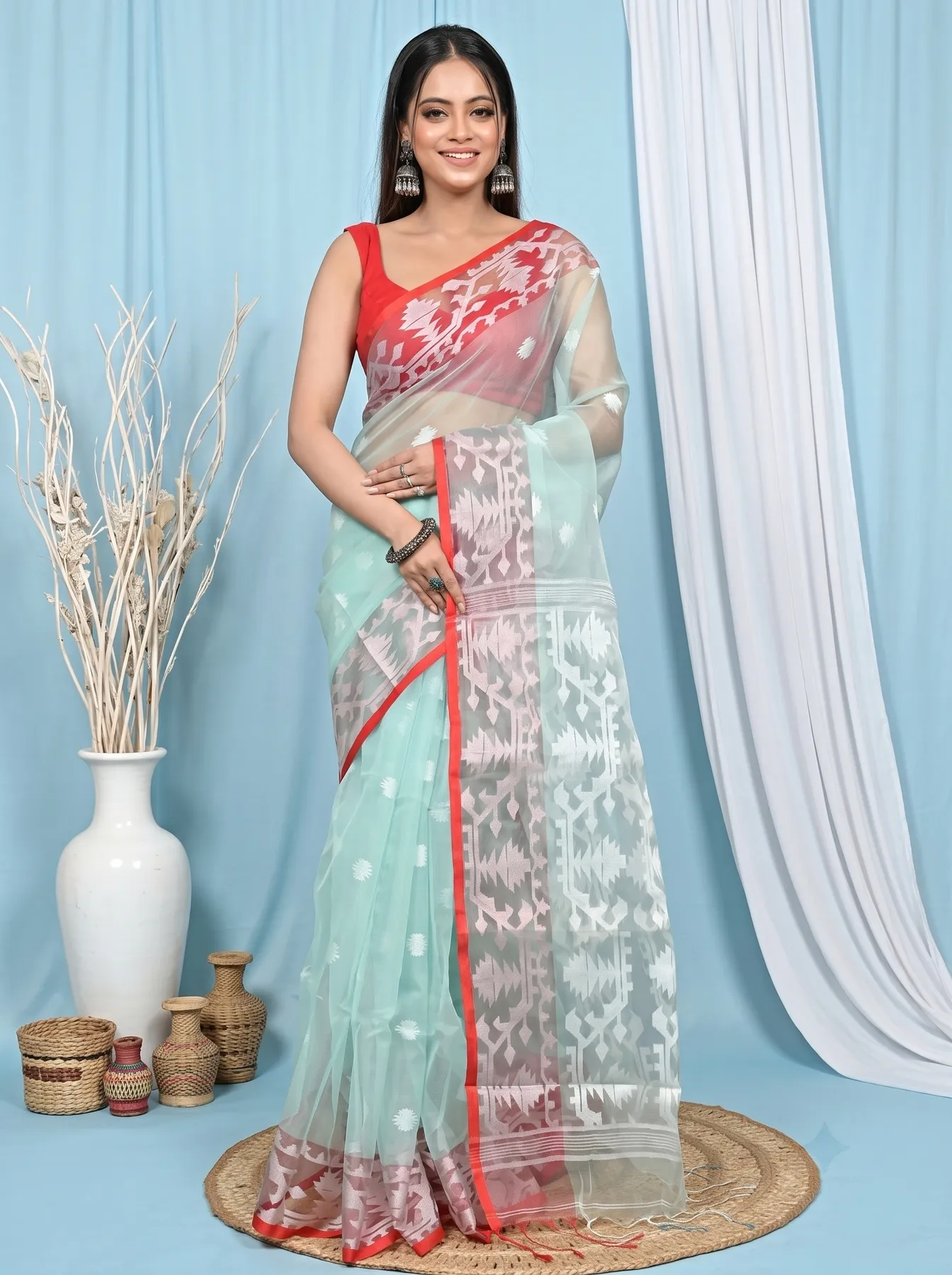 DipDiya Cotton Cyan Monimal Heritage of Bengali Muslin sarees