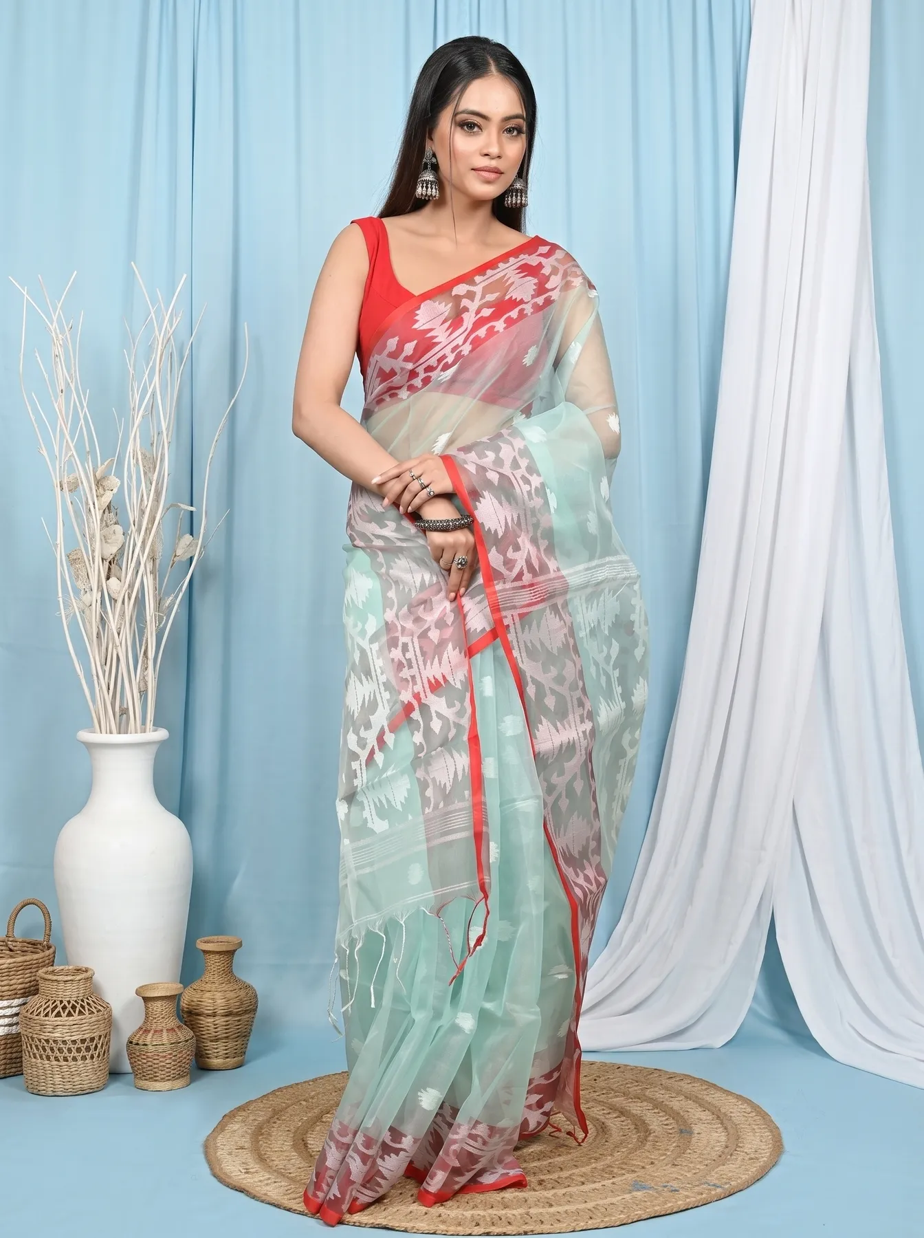 DipDiya Cotton Cyan Monimal Heritage of Bengali Muslin sarees
